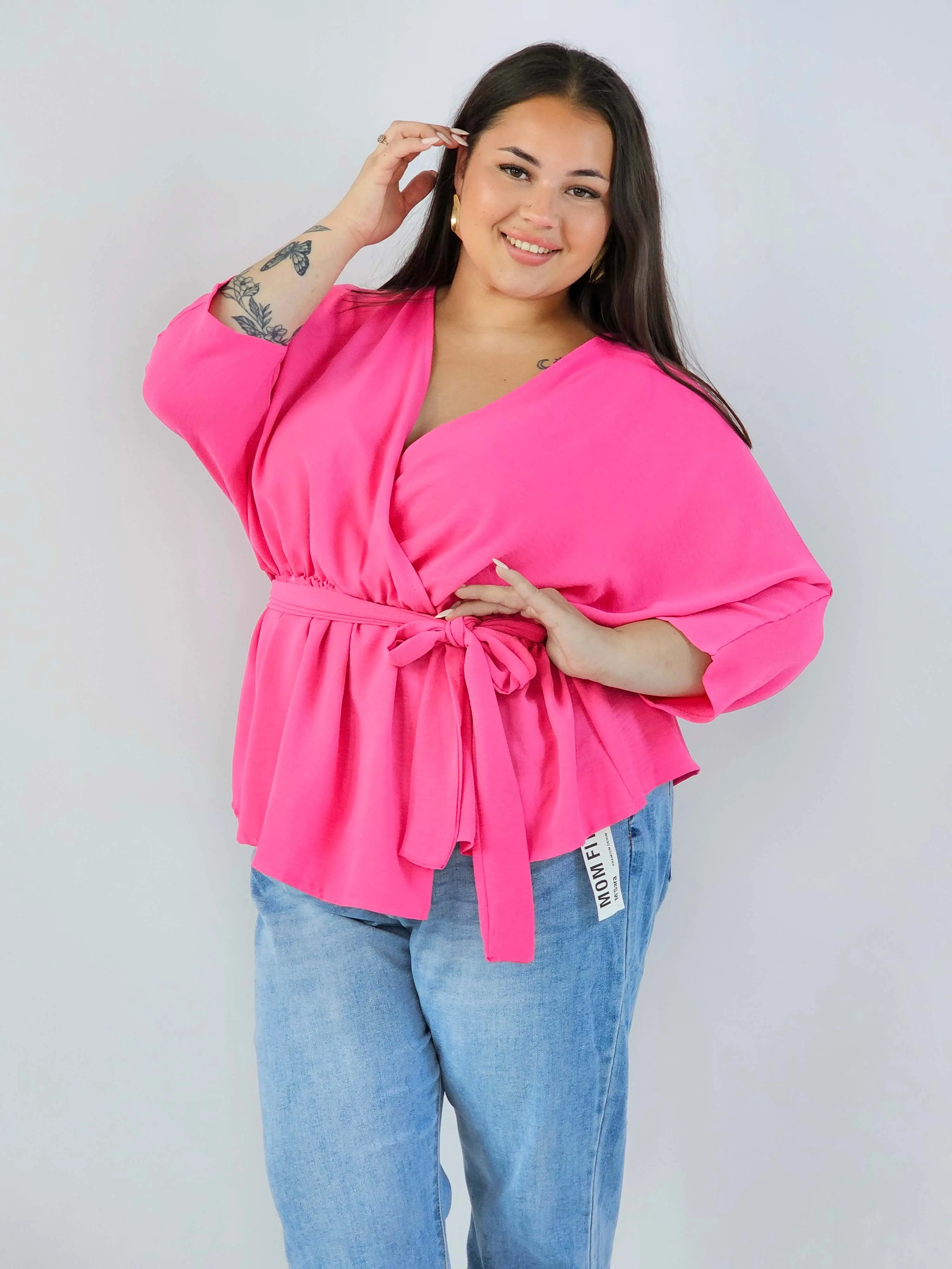 Bluzka damska plus size elagancka XXL z wiązaniem - Image 4