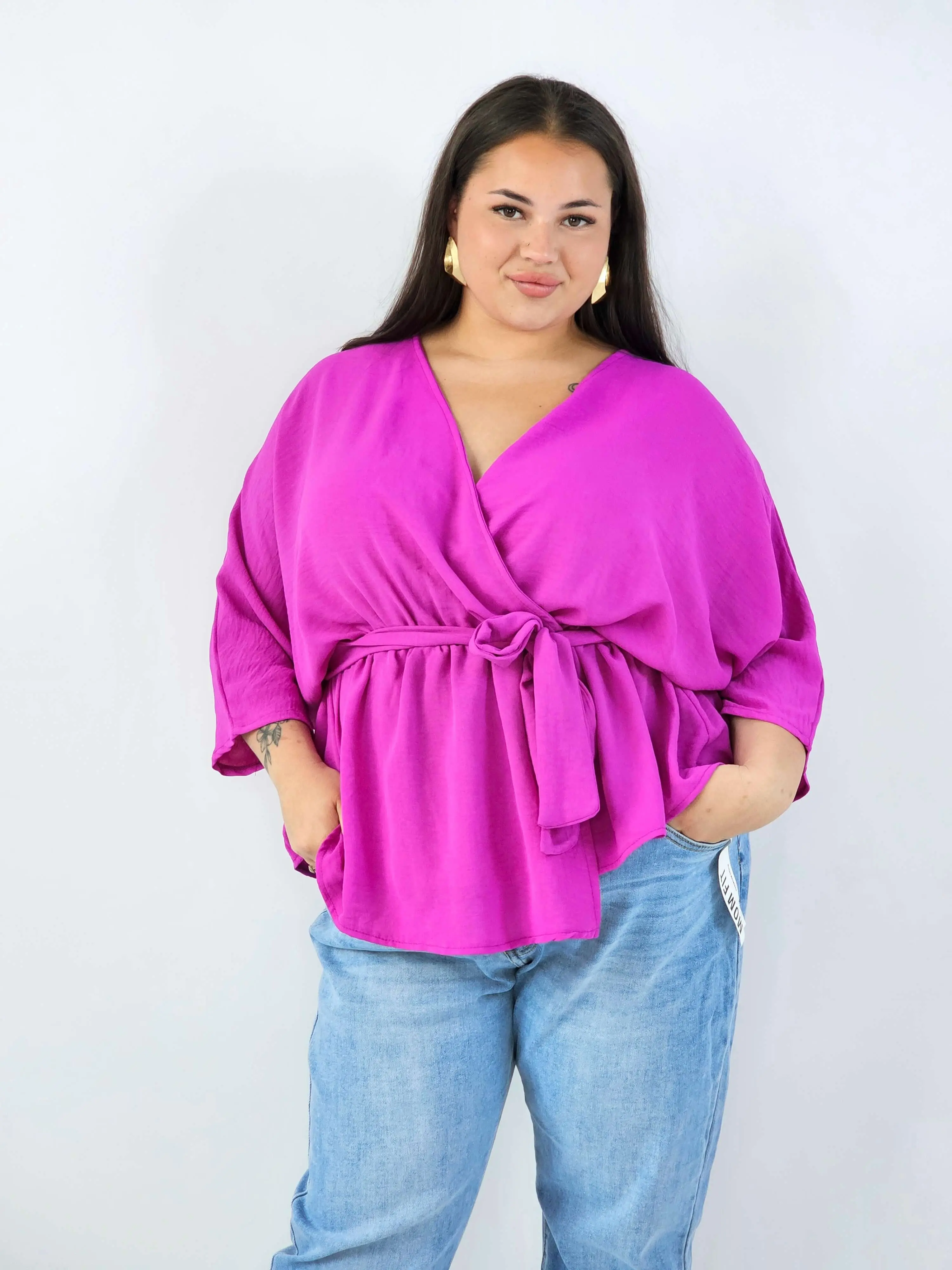 Bluzka damska plus size elagancka XXL z wiązaniem - Image 6