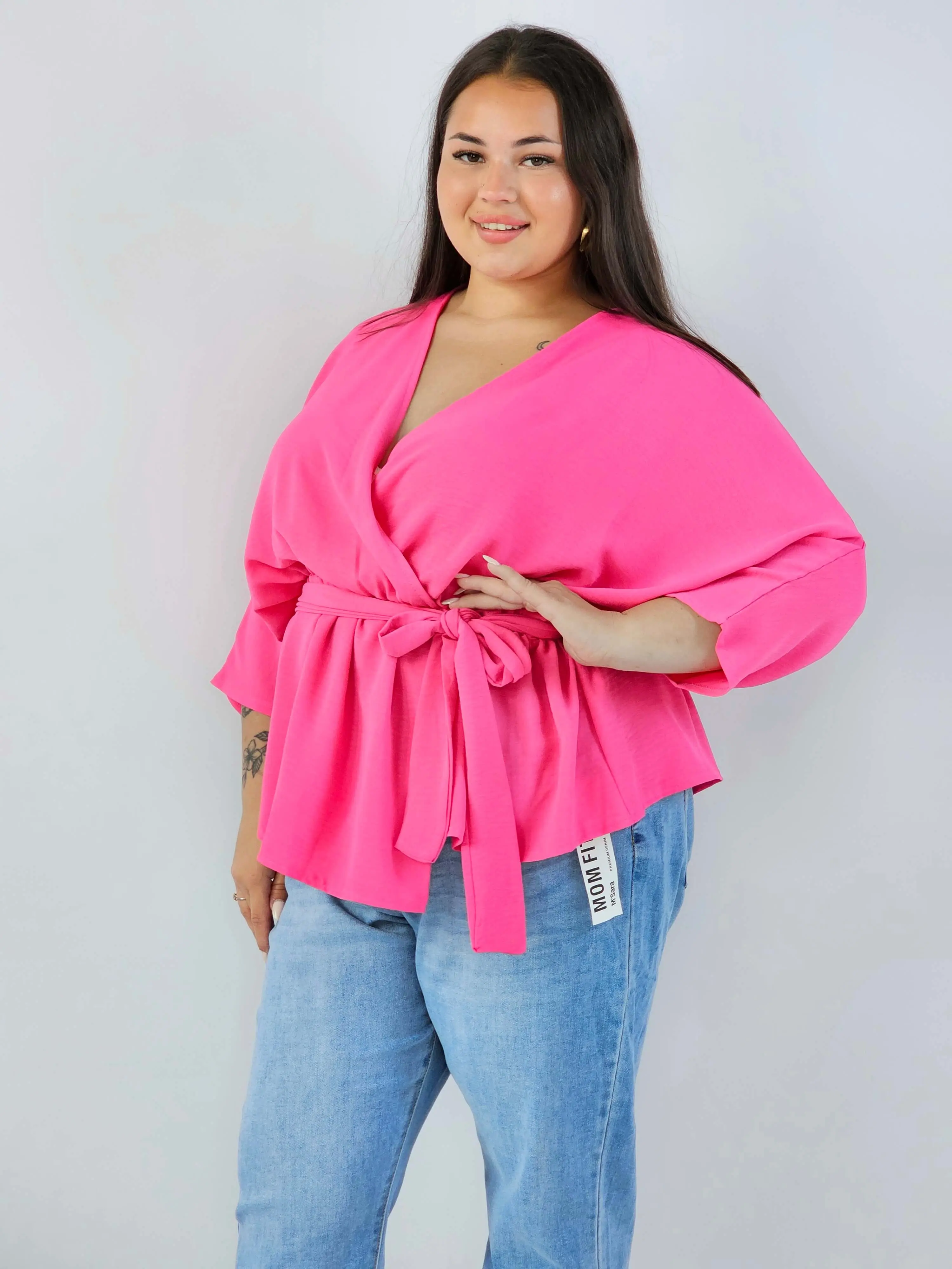 Bluzka damska plus size elagancka XXL z wiązaniem - Image 7