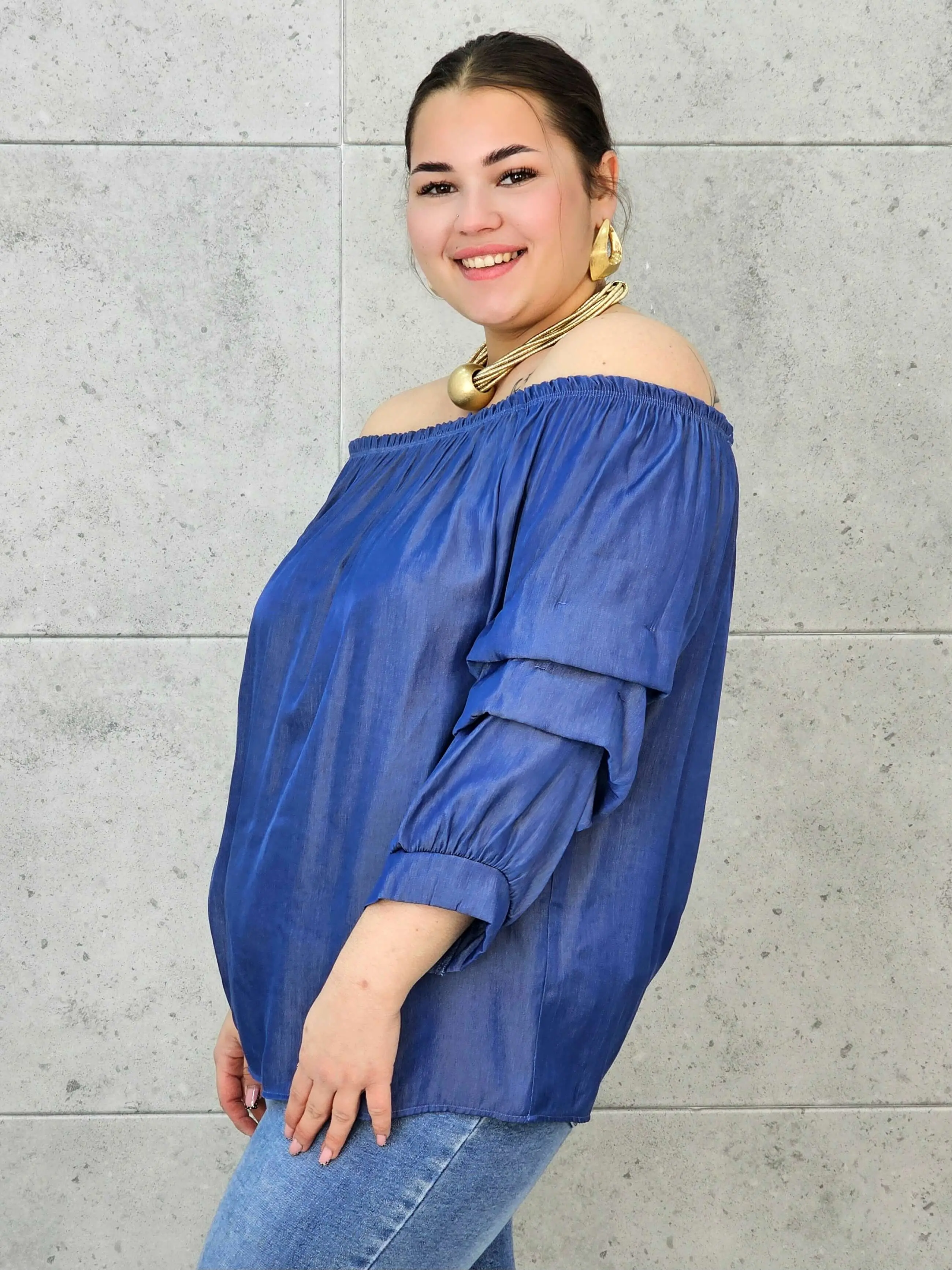 Bluzka Jeansowa Hiszpanka Plus Size – Luźny Krój, Rękaw 3/4, Wygoda XXL - Image 4