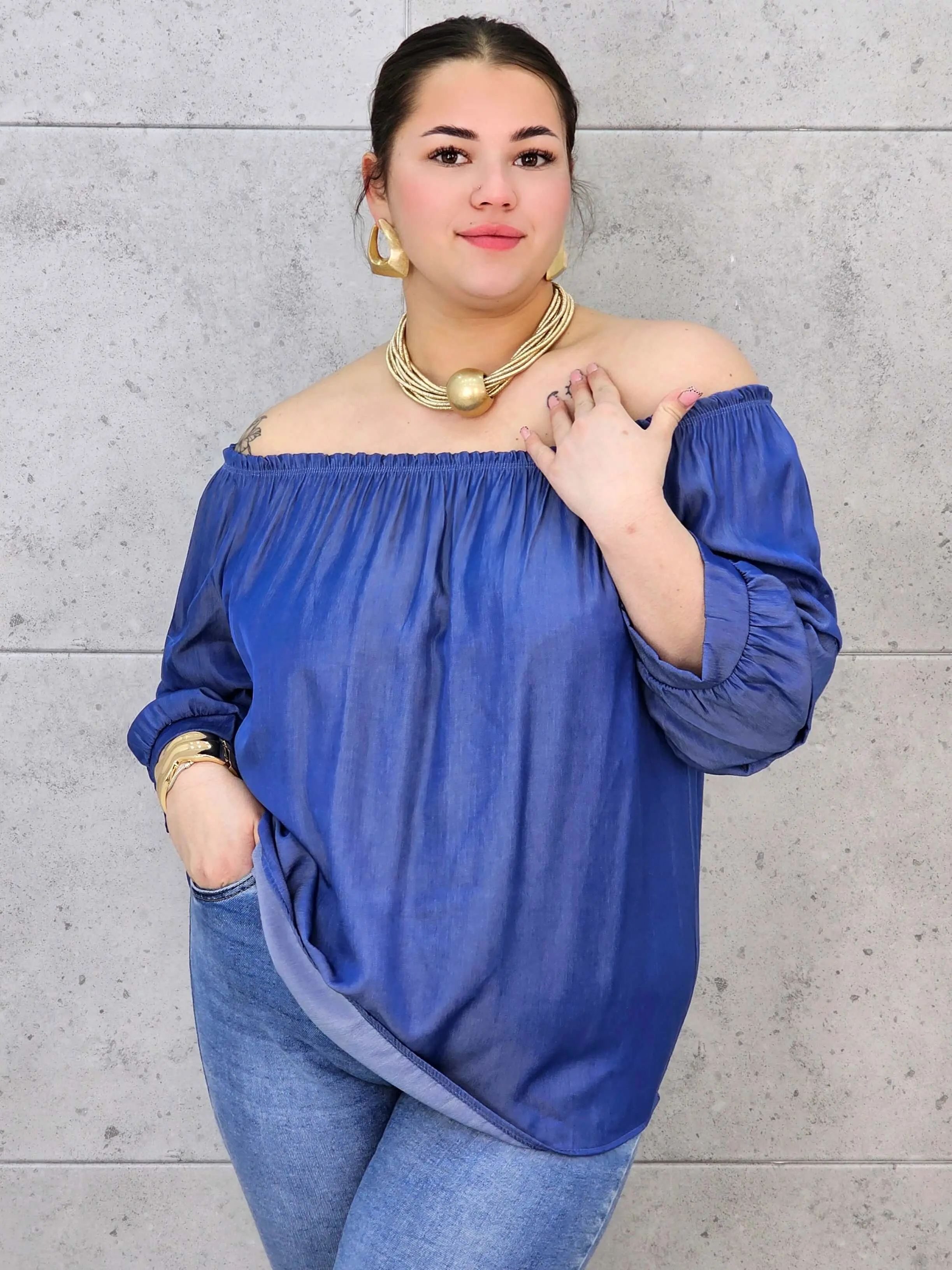 Bluzka Jeansowa Hiszpanka Plus Size – Luźny Krój, Rękaw 3/4, Wygoda XXL - Image 5