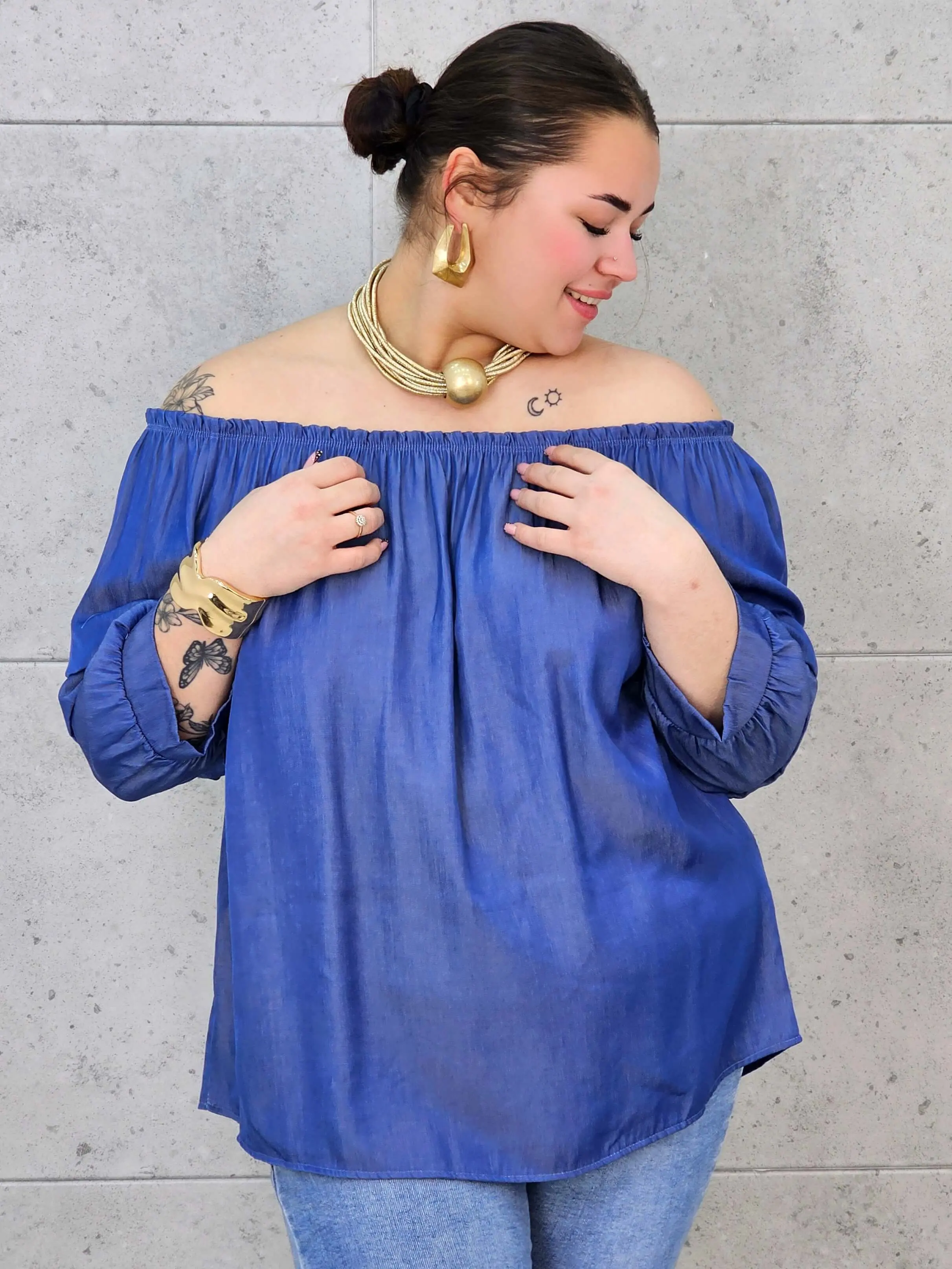 Bluzka Jeansowa Hiszpanka Plus Size – Luźny Krój, Rękaw 3/4, Wygoda XXL - Image 6