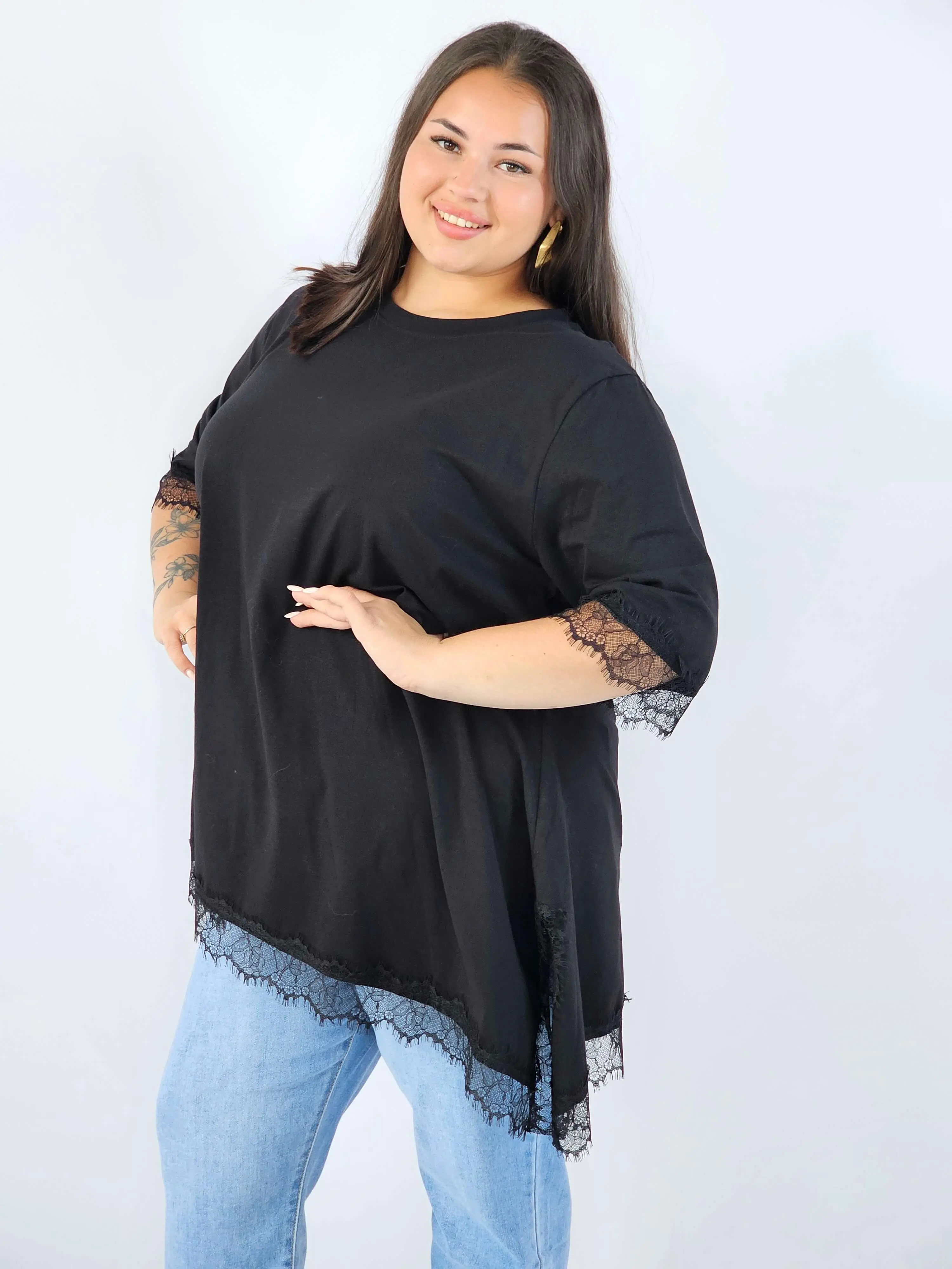 Bluzka  plus size asymetryczna XXL z koronką - Image 2