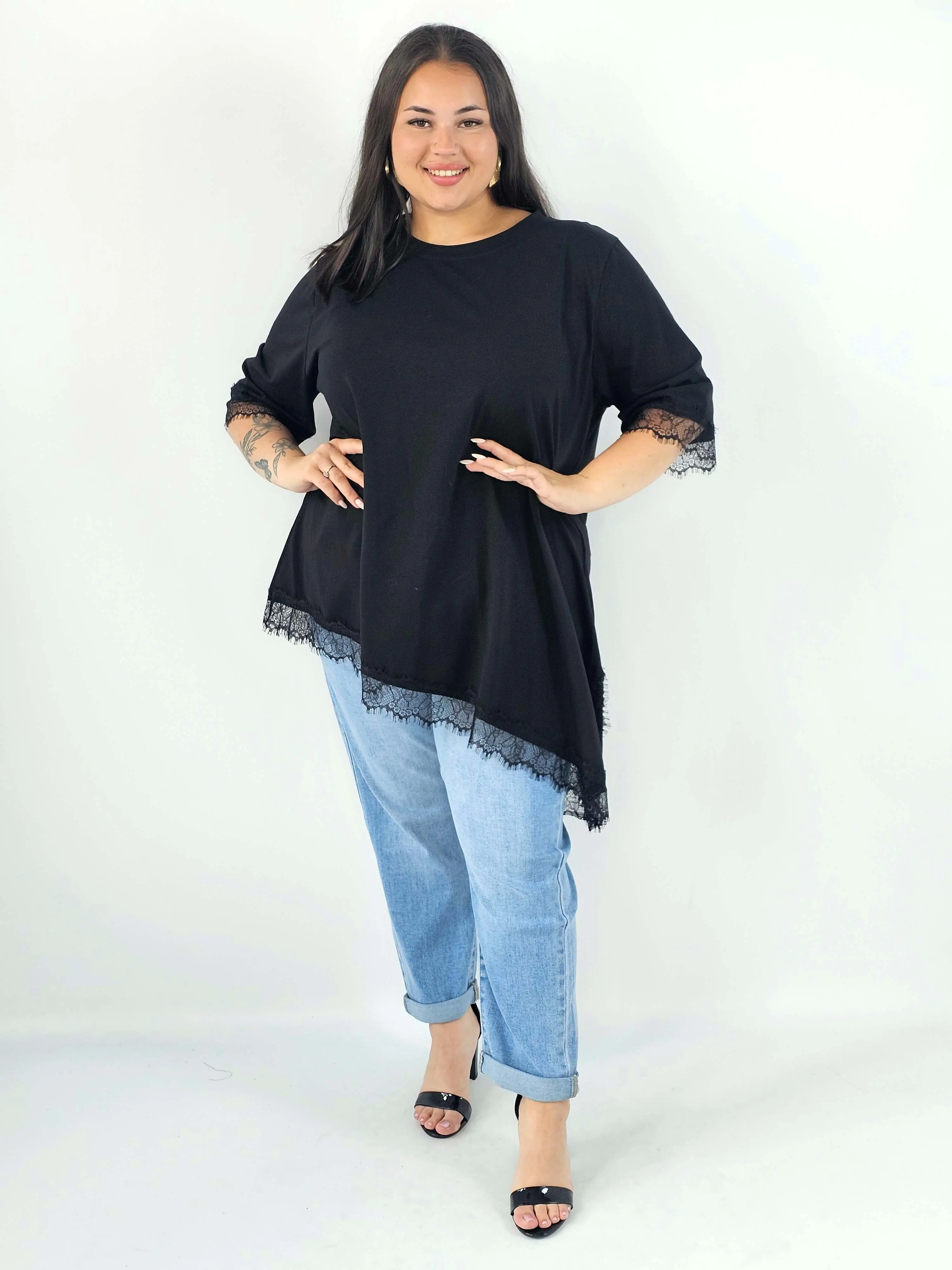 Bluzka  plus size asymetryczna XXL z koronką - Image 6