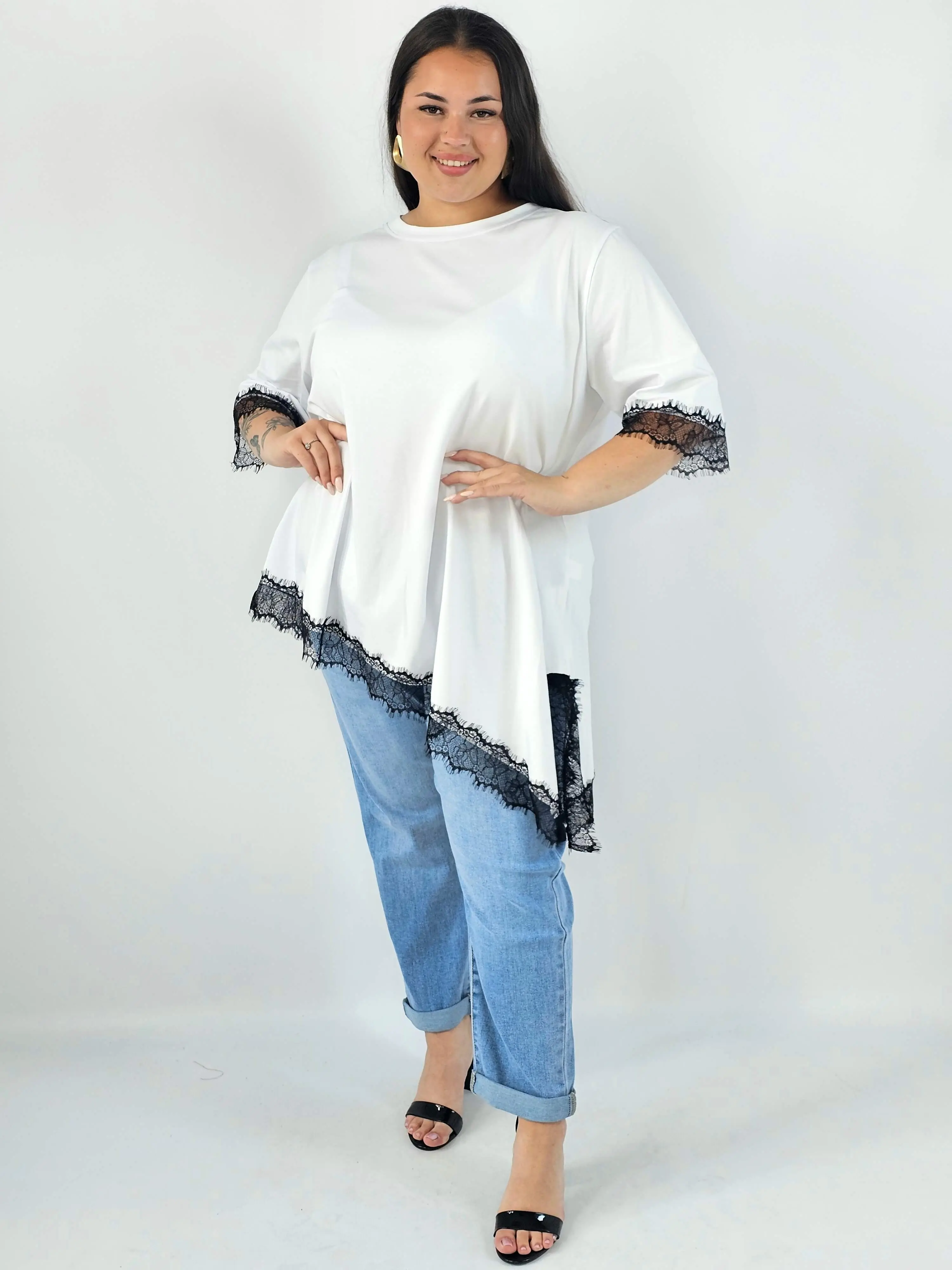 Bluzka  plus size asymetryczna XXL z koronką - Image 7