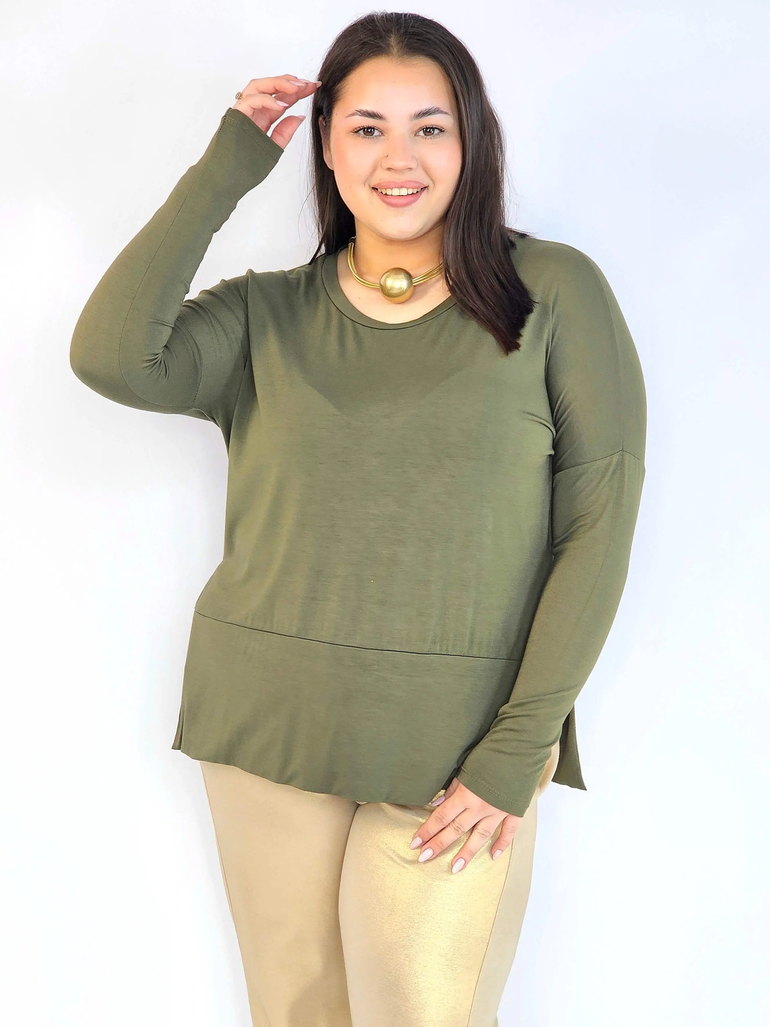 Bluzka plus size basic – gładka bluzka damska XXL z długim rękawem
