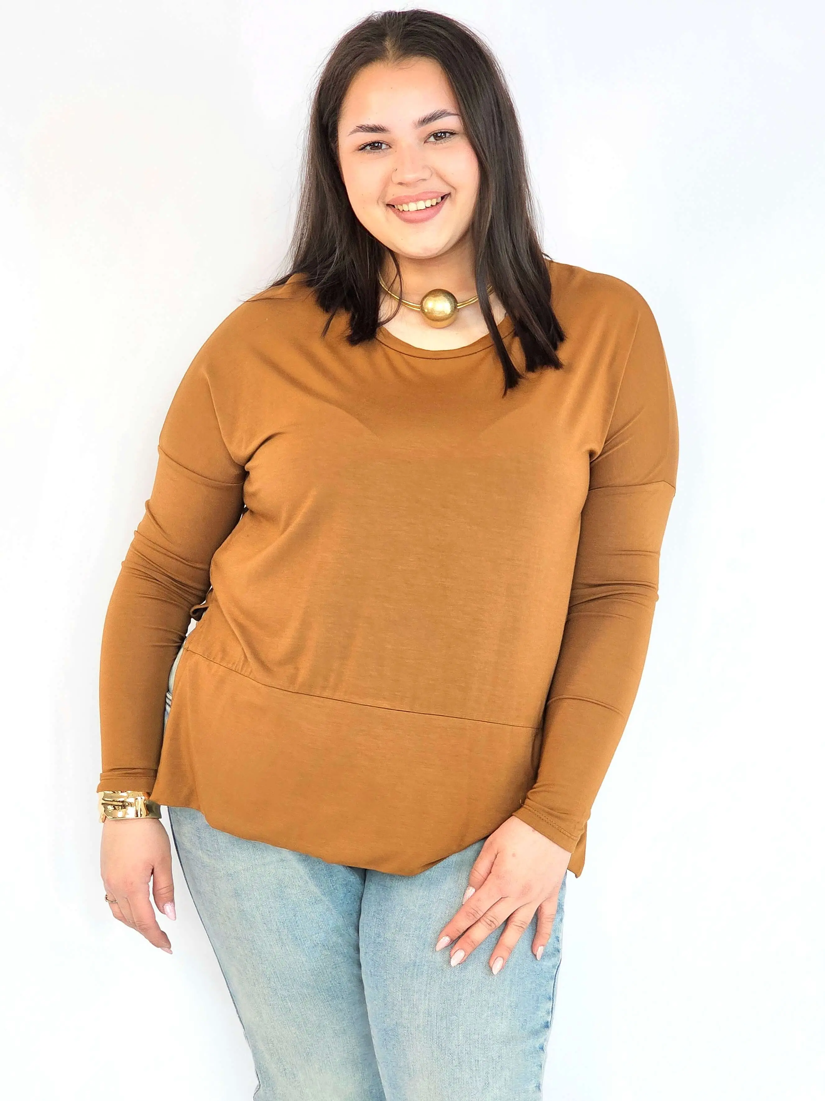 Bluzka plus size basic – gładka bluzka damska XXL z długim rękawem - Image 2