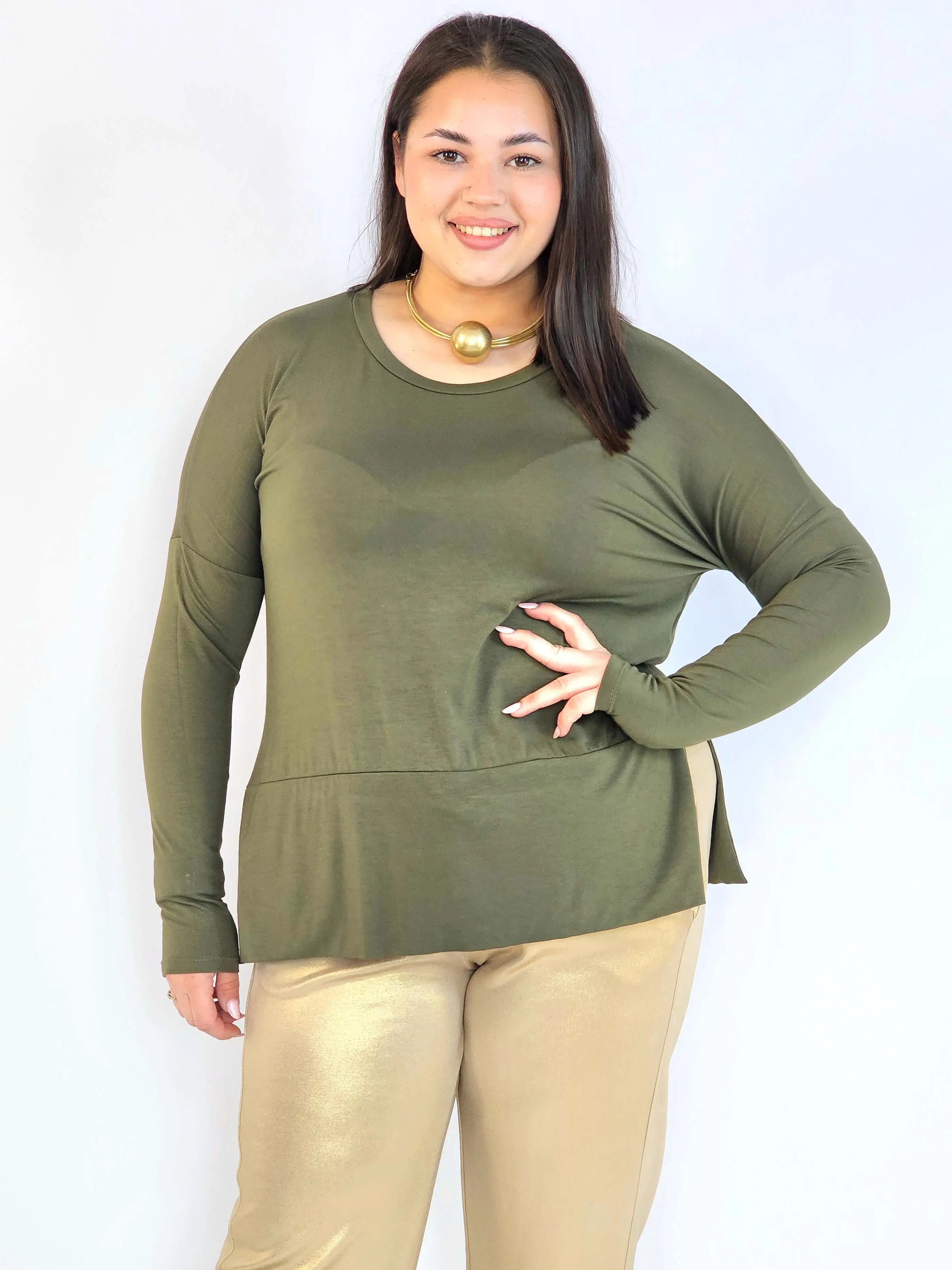 Bluzka plus size basic – gładka bluzka damska XXL z długim rękawem - Image 3