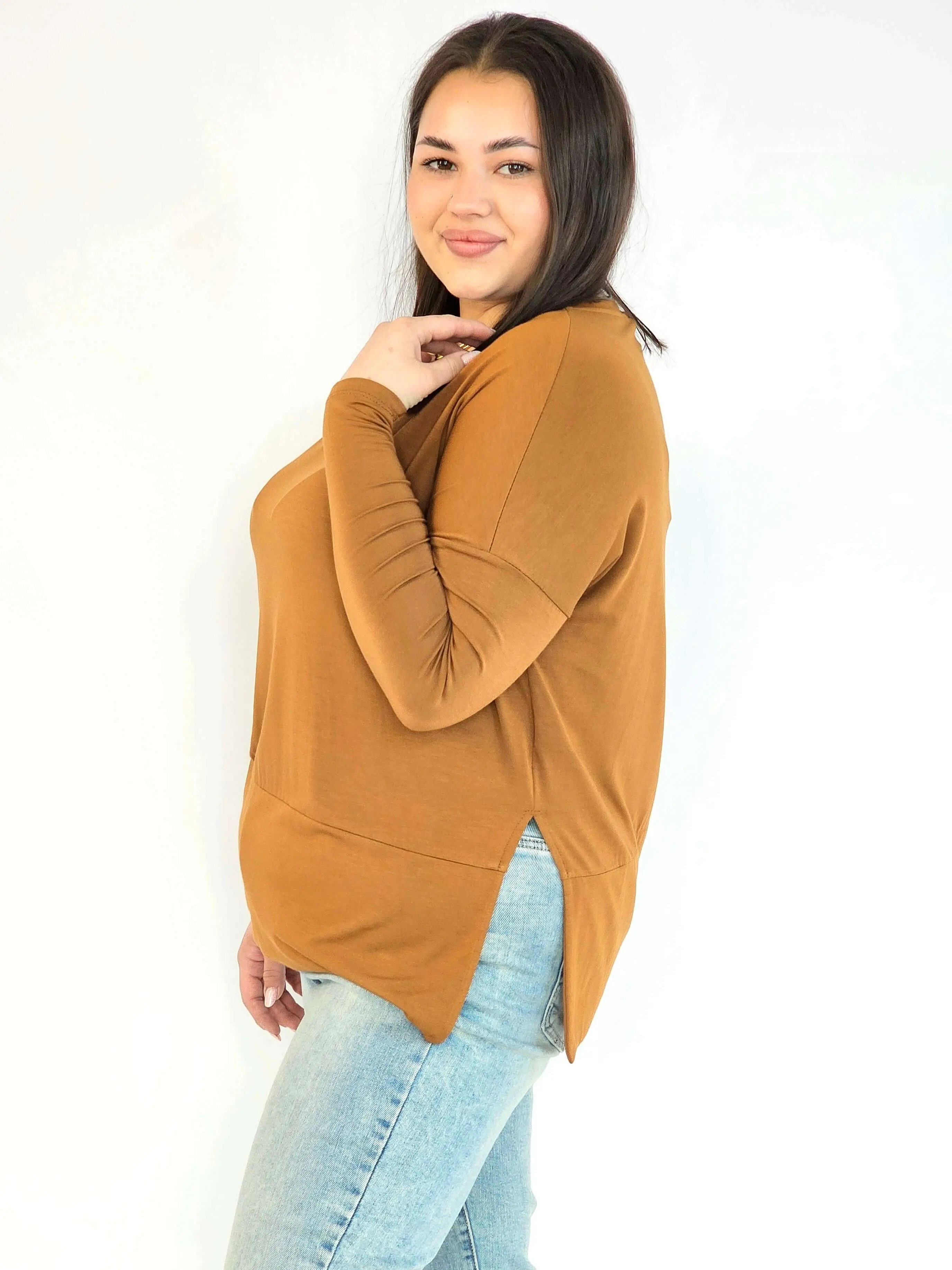 Bluzka plus size basic – gładka bluzka damska XXL z długim rękawem - Image 4