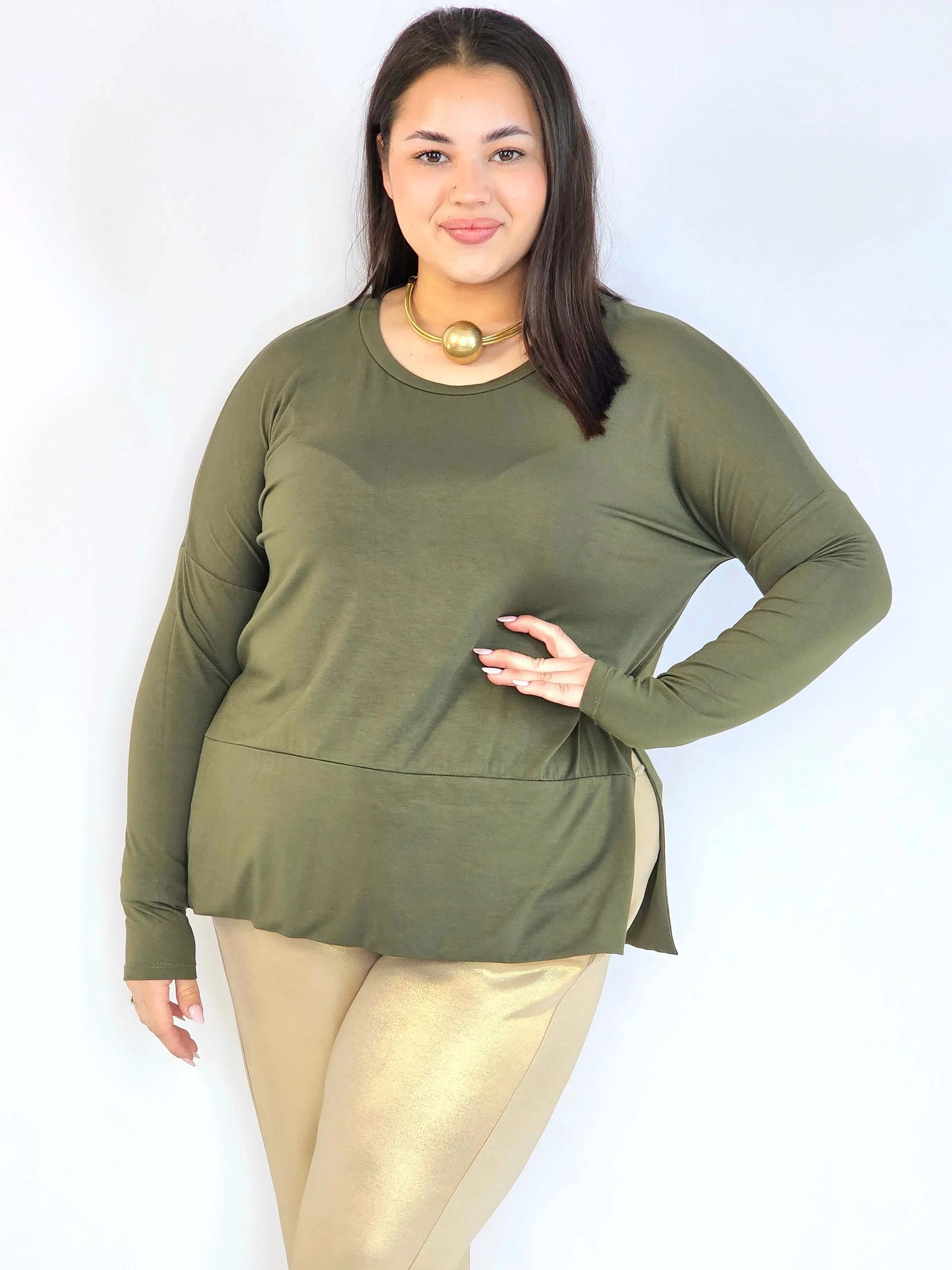 Bluzka plus size basic – gładka bluzka damska XXL z długim rękawem - Image 5