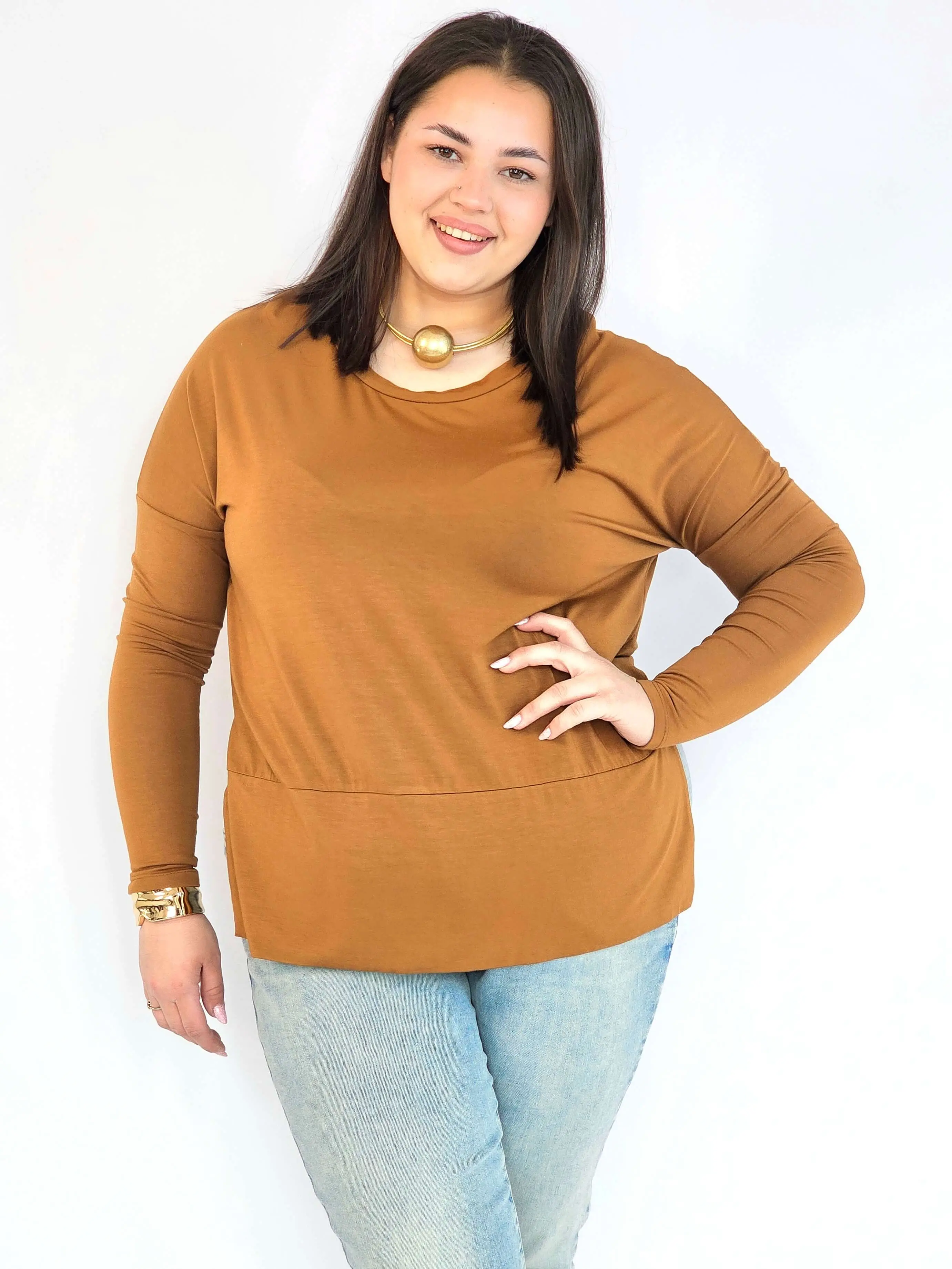 Bluzka plus size basic – gładka bluzka damska XXL z długim rękawem - Image 6