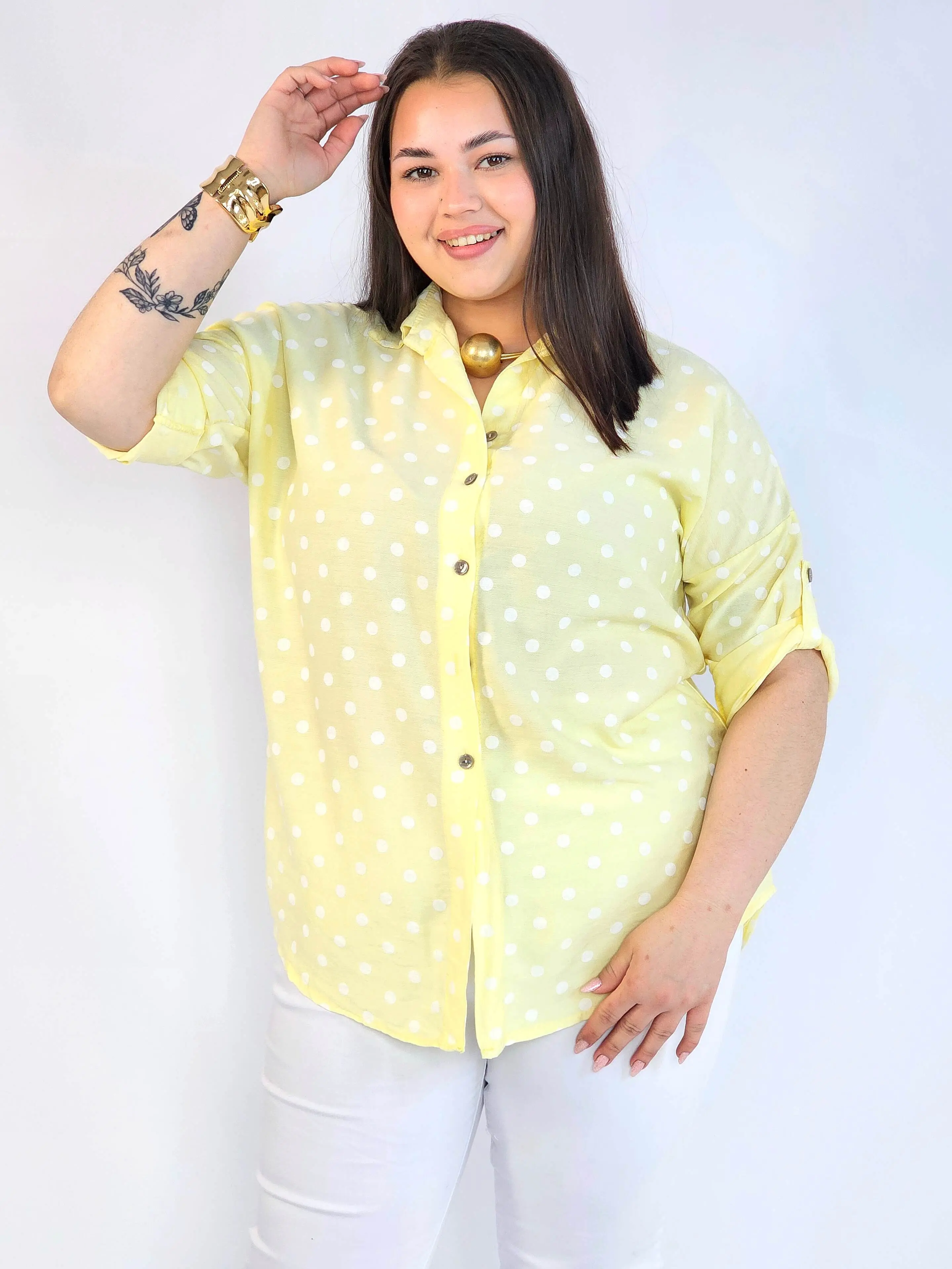 Bluzka plus size koszulowa w grochy – wygodna bluzka XXL - Image 8