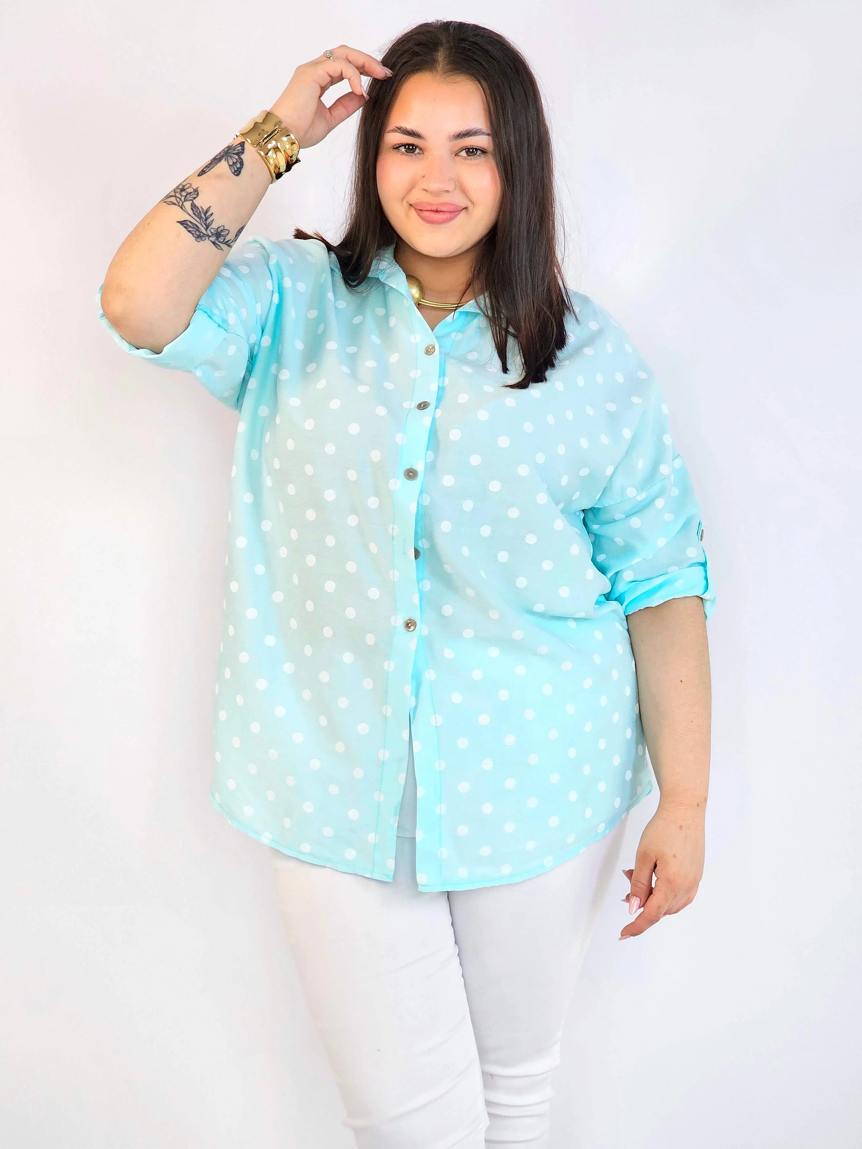 Bluzka plus size koszulowa w grochy – wygodna bluzka XXL - Image 9