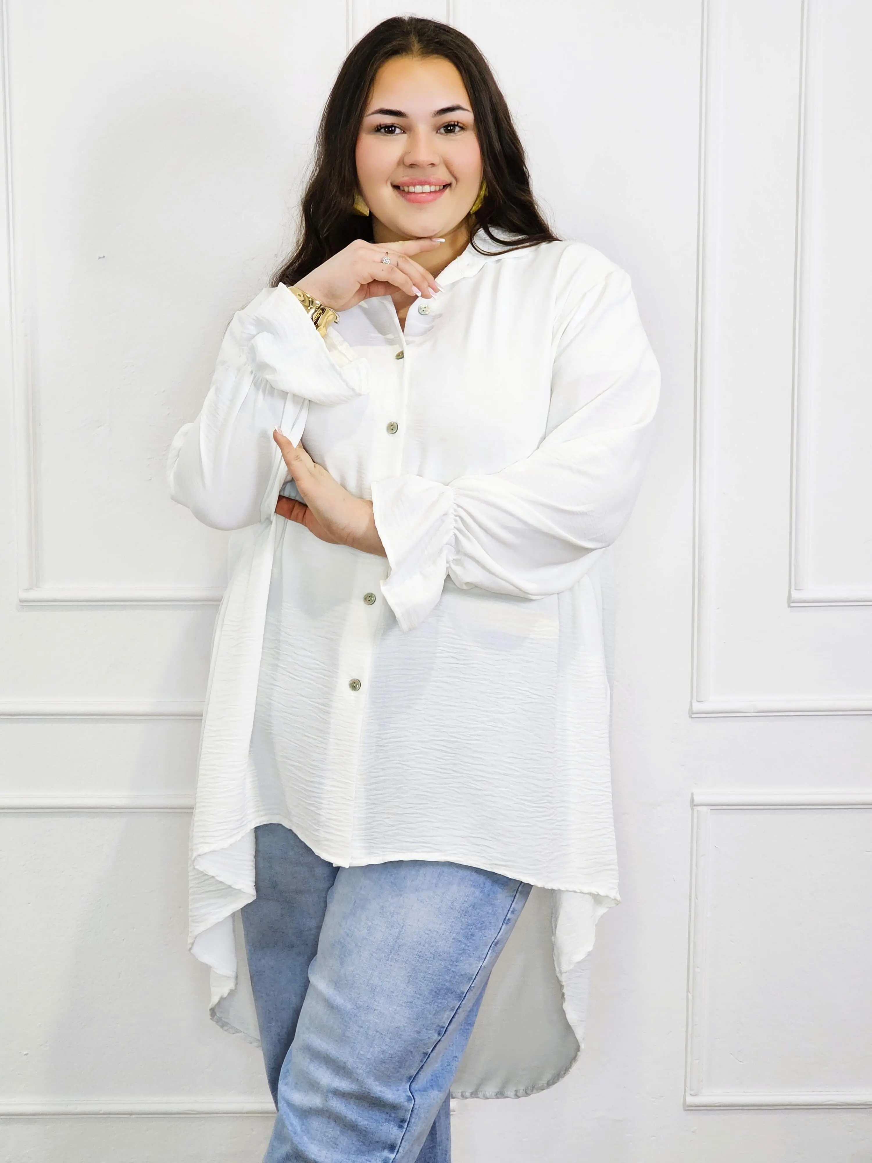 Bluzka plus size koszulowa z dłuższym tyłem – lekka, oversize, na guziki XXL - Image 15