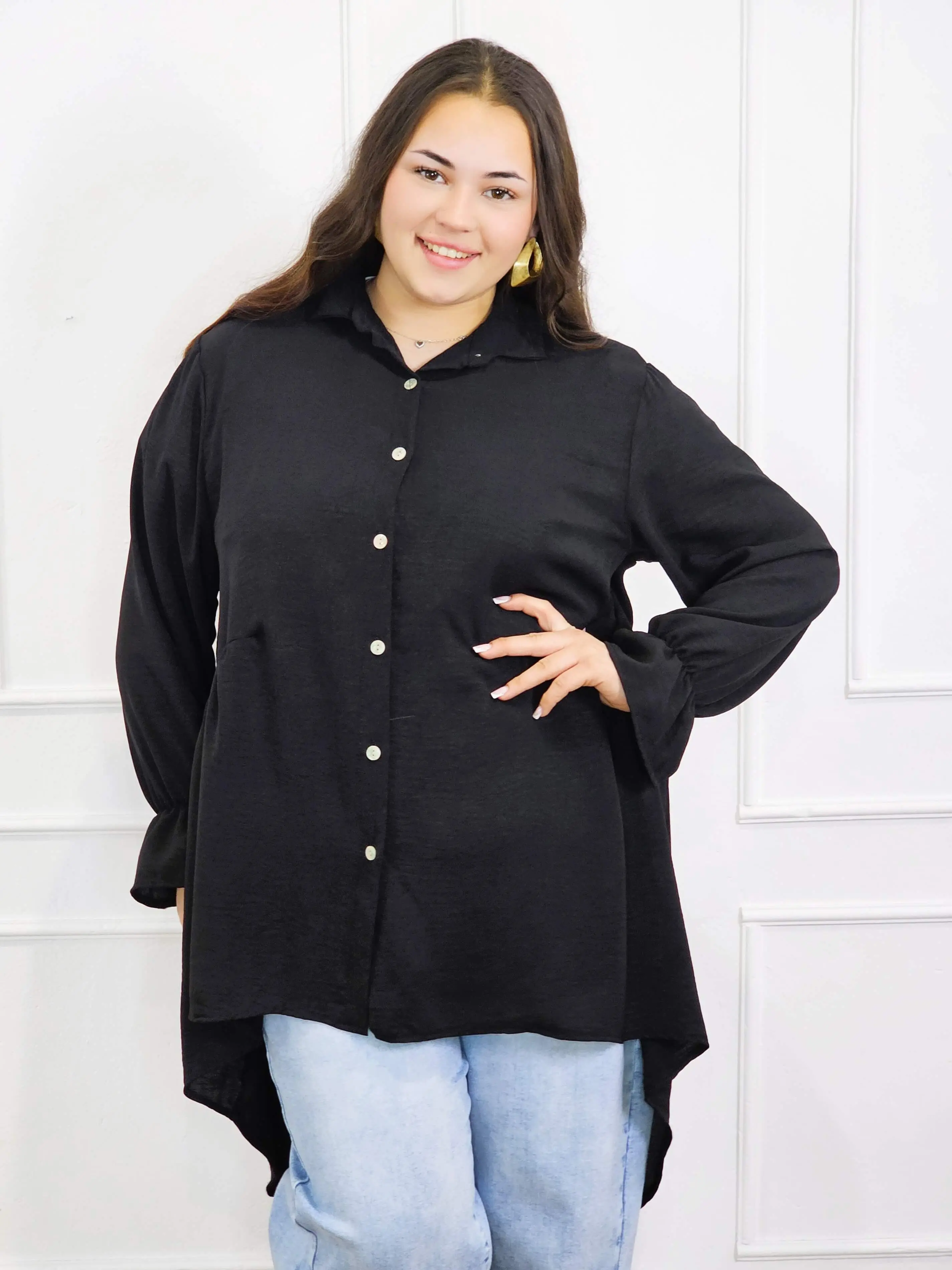Bluzka plus size koszulowa z dłuższym tyłem – lekka, oversize, na guziki XXL - Image 6