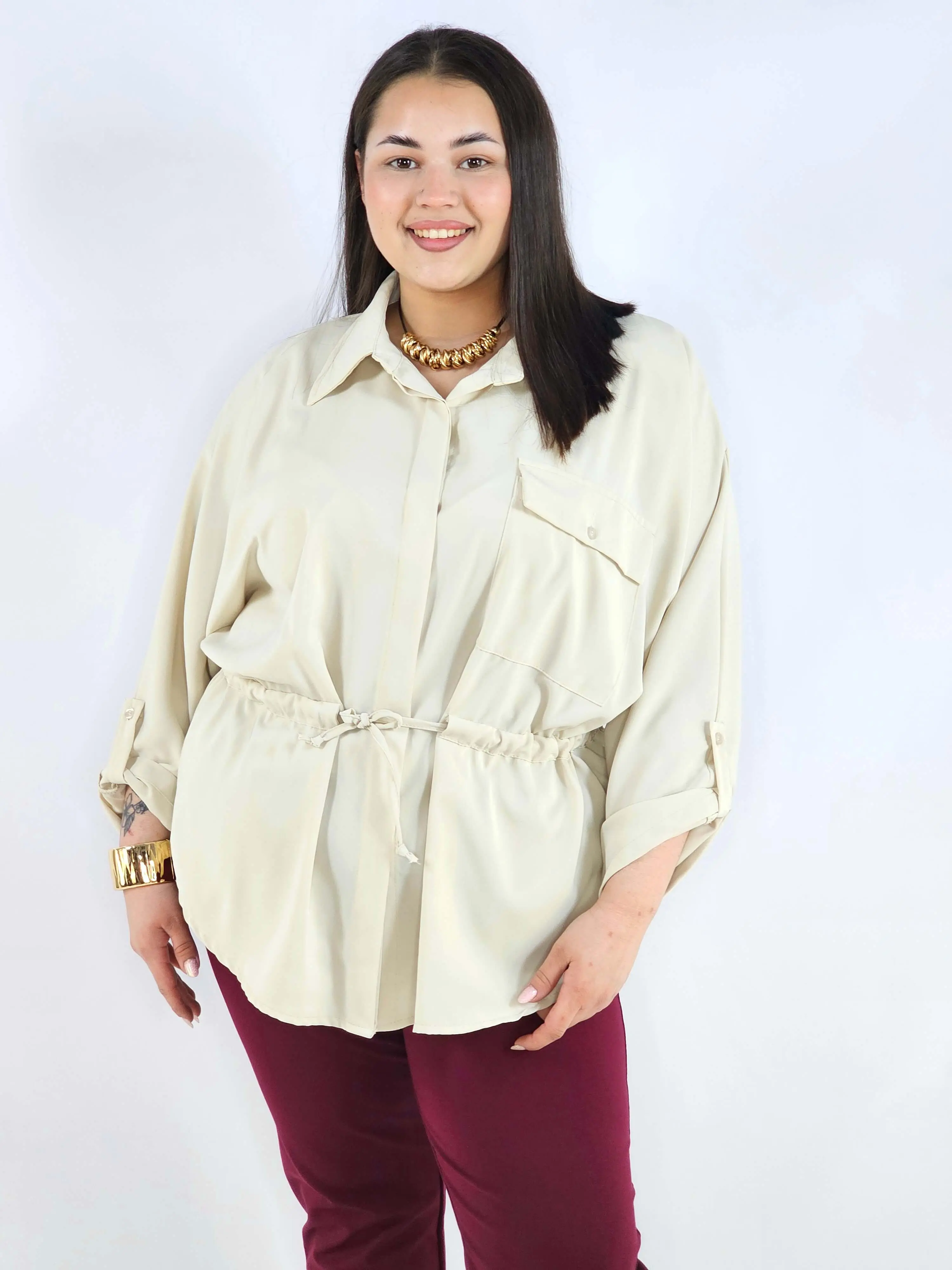 Bluzka plus size koszulowa z kołnierzykiem – elegancka bluzka damska XXL z wiązaniem - Image 11
