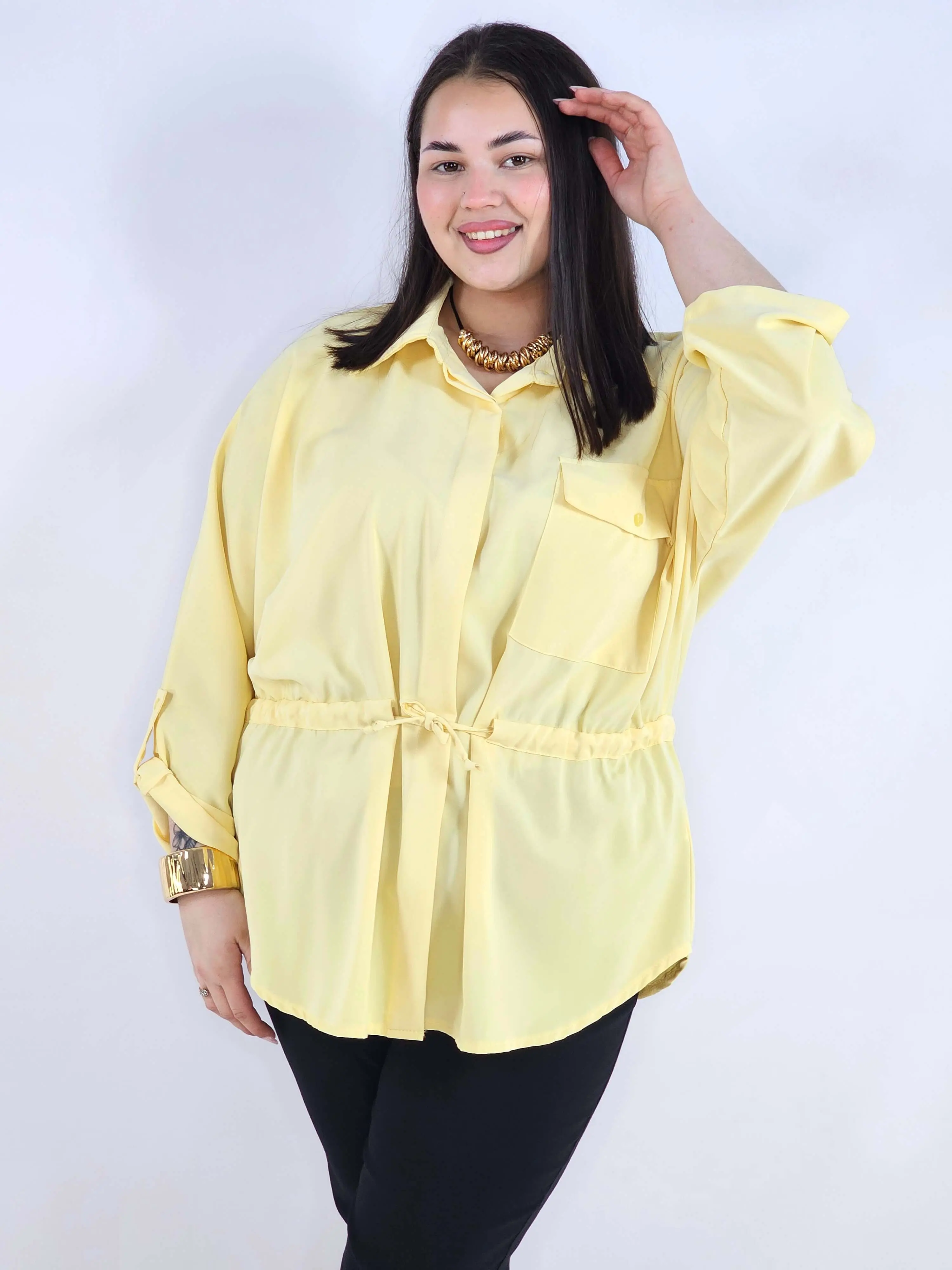 Bluzka plus size koszulowa z kołnierzykiem – elegancka bluzka damska XXL z wiązaniem - Image 13