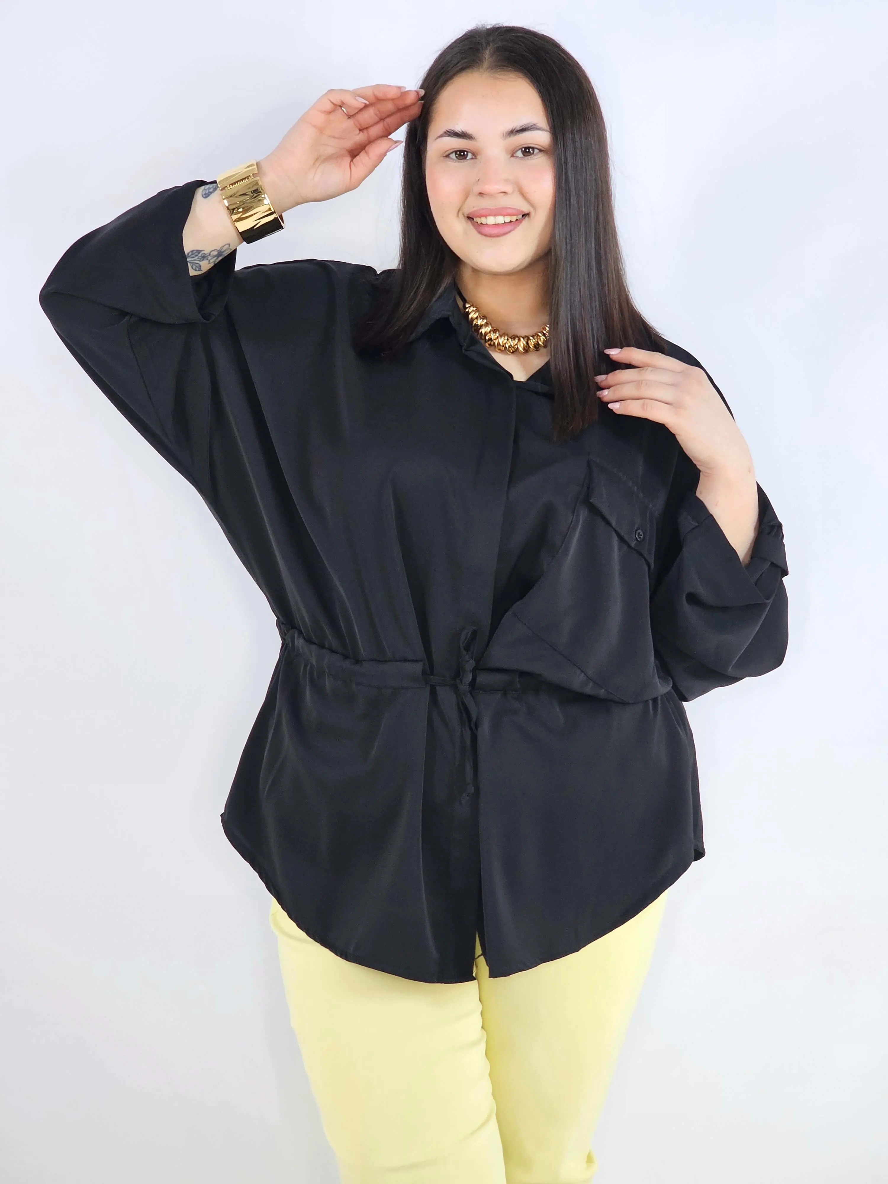 Bluzka plus size koszulowa z kołnierzykiem – elegancka bluzka damska XXL z wiązaniem - Image 14