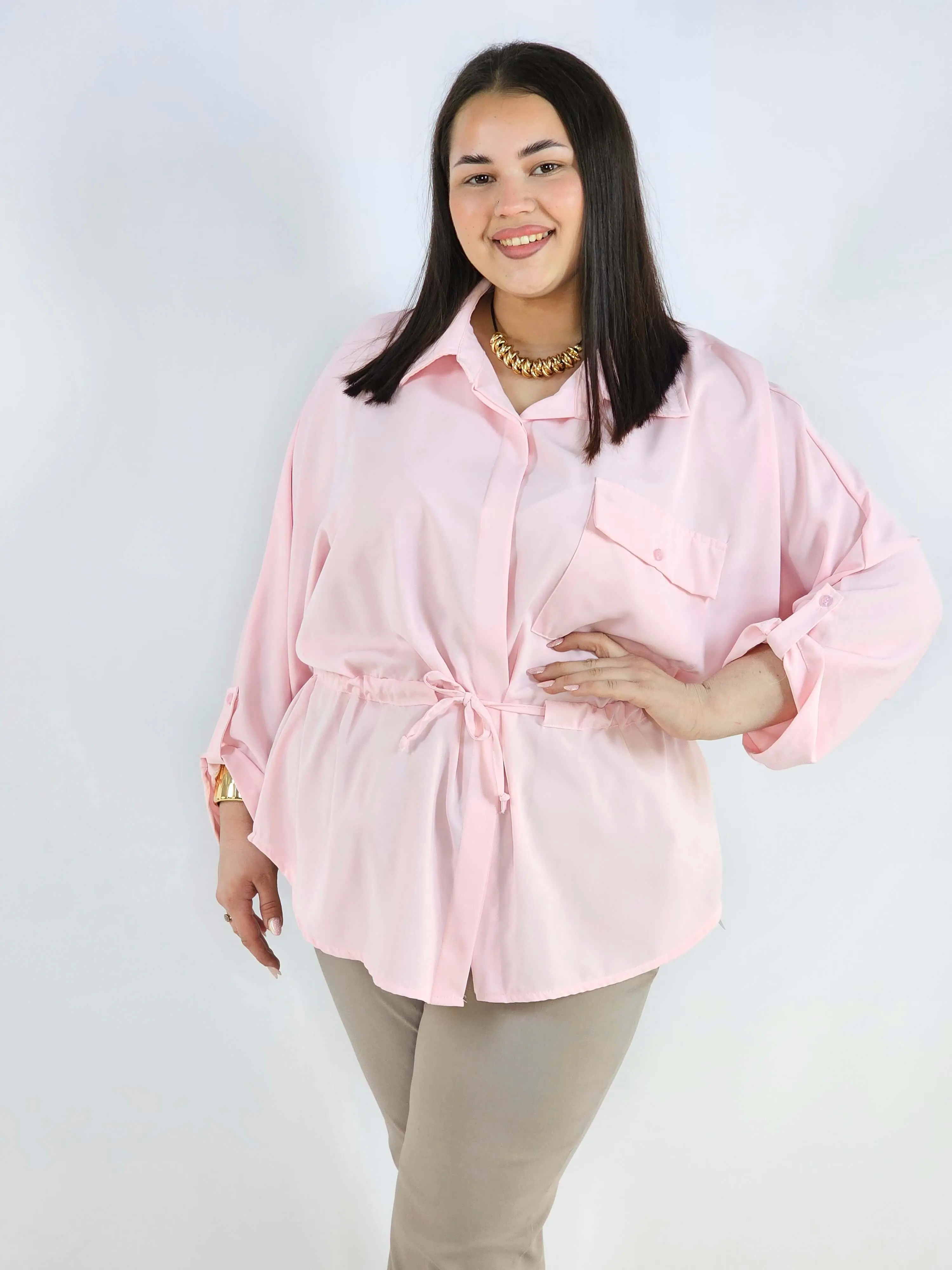 Bluzka plus size koszulowa z kołnierzykiem – elegancka bluzka damska XXL z wiązaniem - Image 2