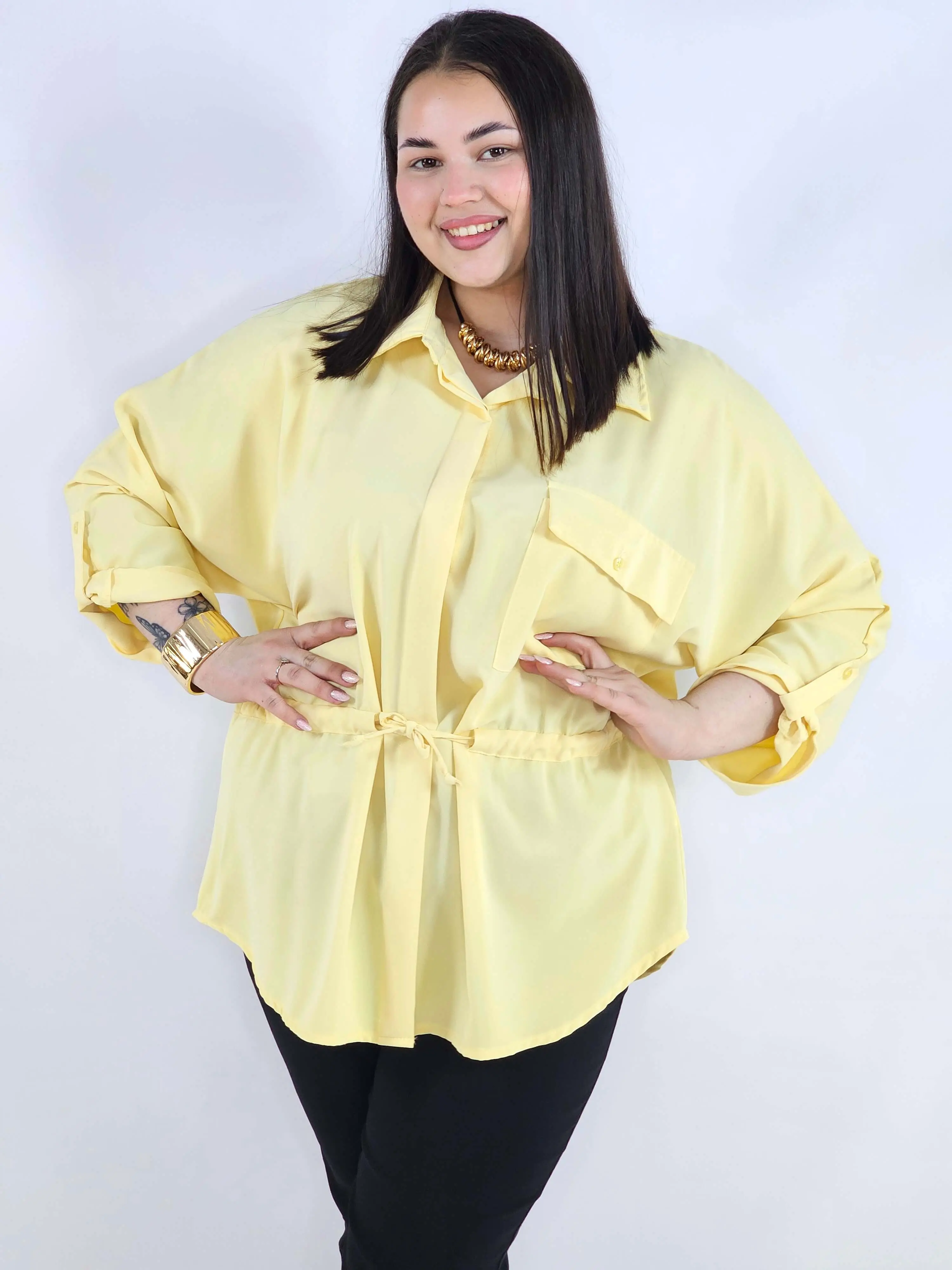 Bluzka plus size koszulowa z kołnierzykiem – elegancka bluzka damska XXL z wiązaniem - Image 4