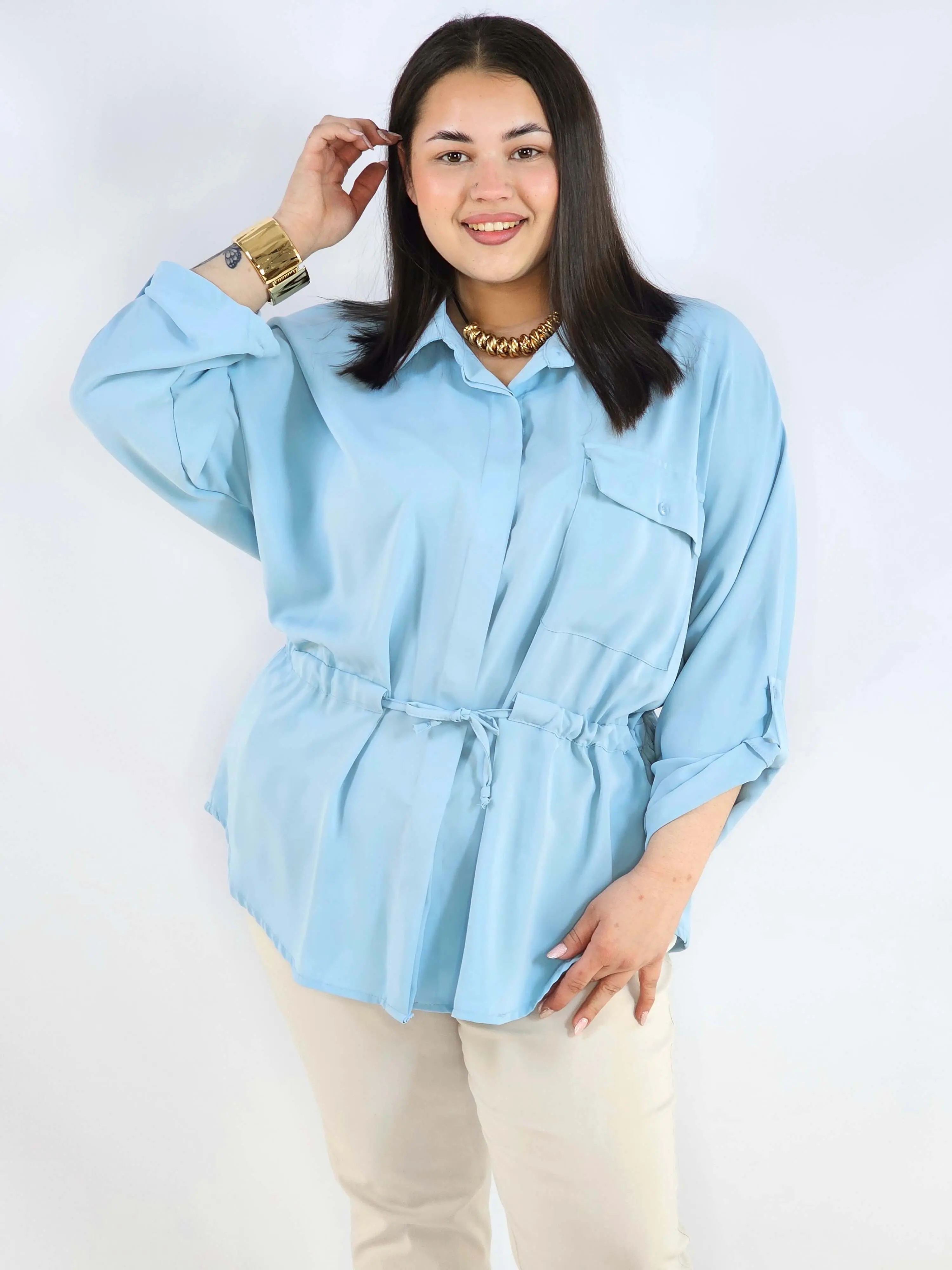 Bluzka plus size koszulowa z kołnierzykiem – elegancka bluzka damska XXL z wiązaniem - Image 6