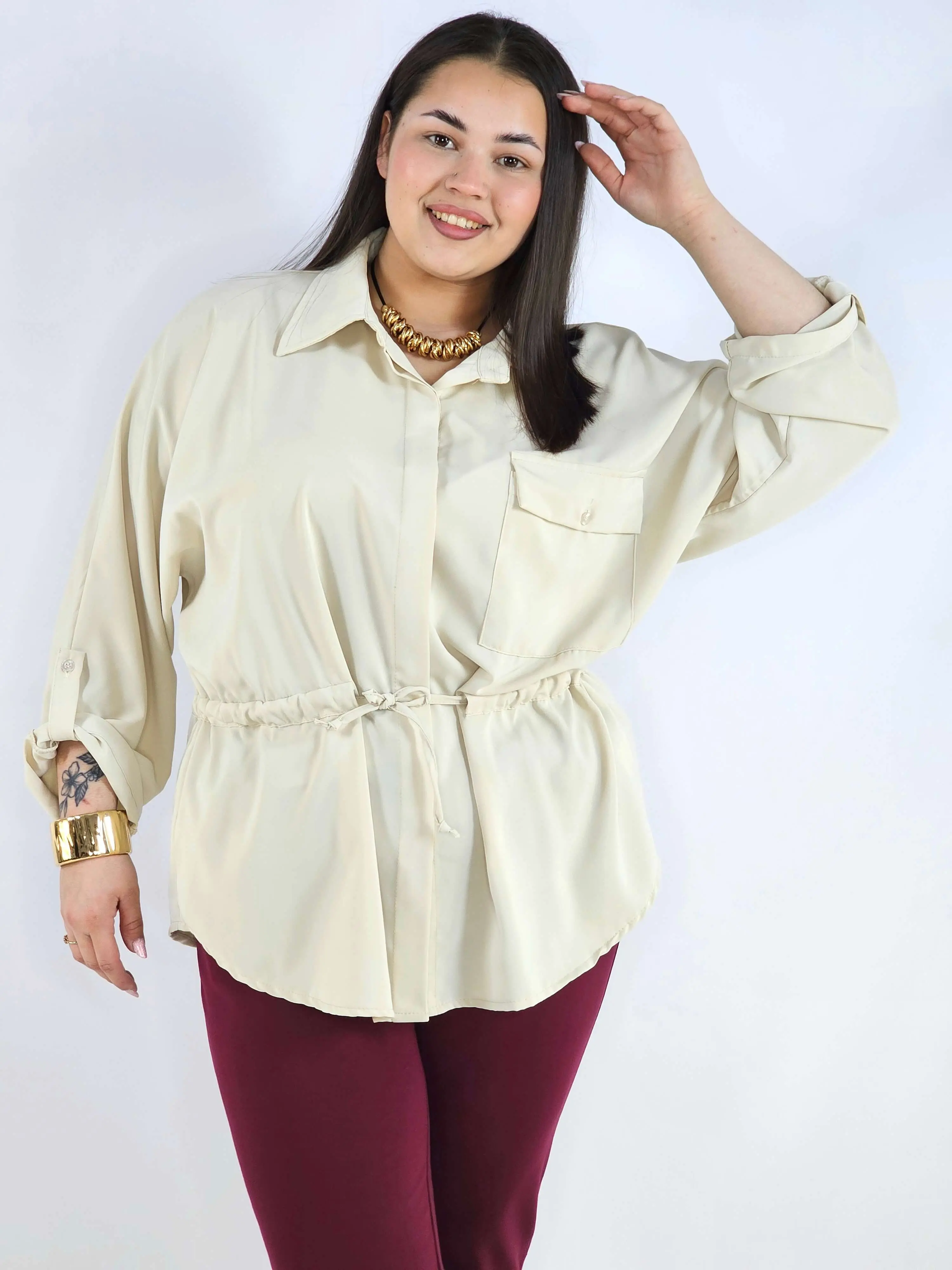 Bluzka plus size koszulowa z kołnierzykiem – elegancka bluzka damska XXL z wiązaniem - Image 8