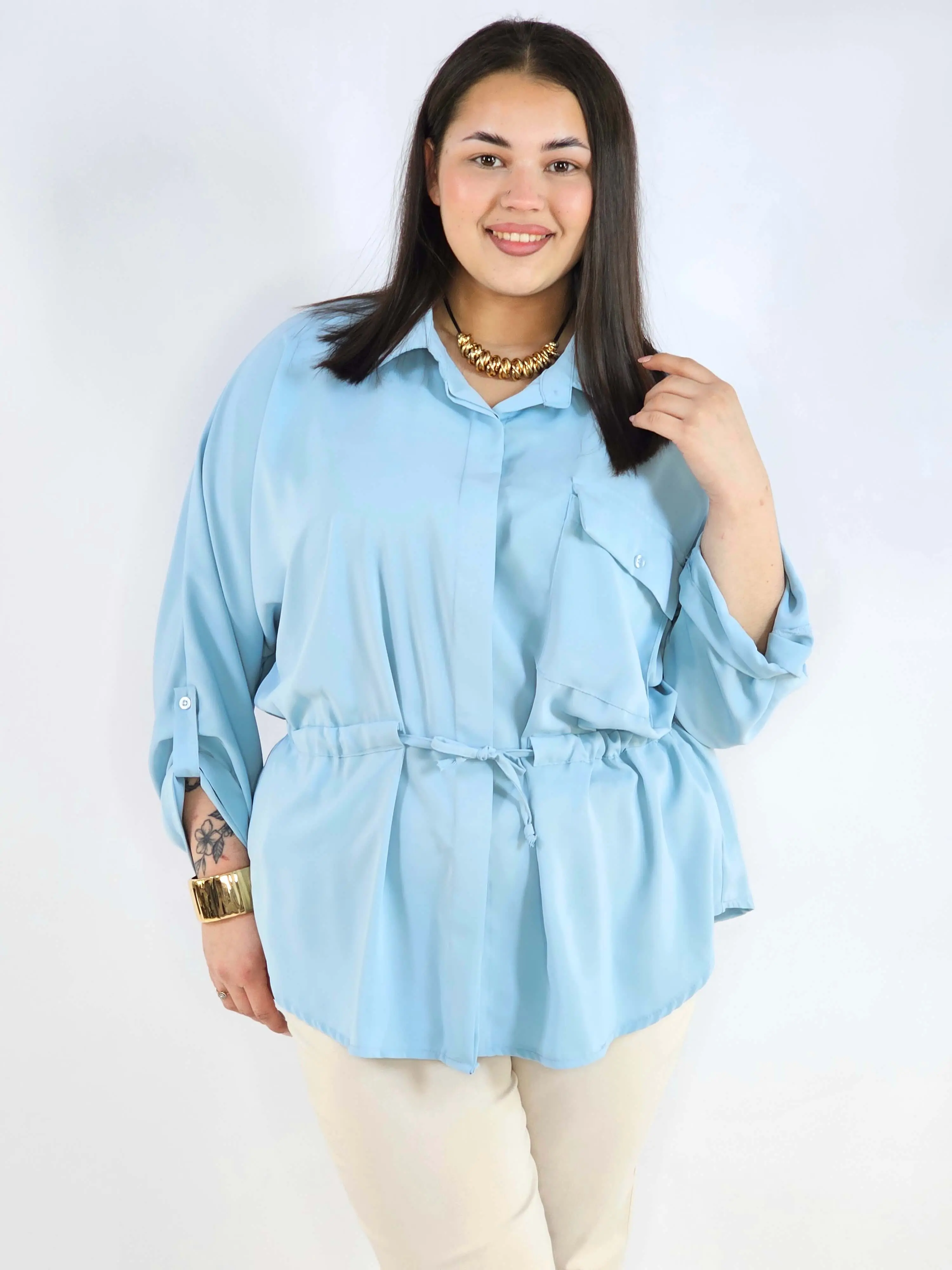 Bluzka plus size koszulowa z kołnierzykiem – elegancka bluzka damska XXL z wiązaniem - Image 9