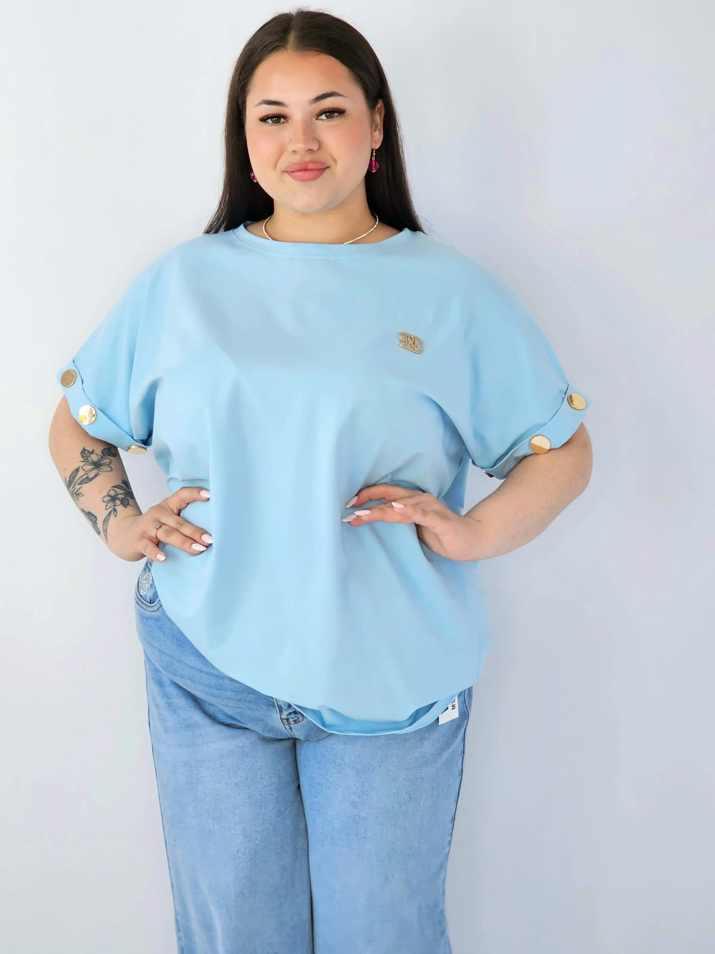 Bluzka Plus Size Luźna Z Krótkim Rękawem I Ozdobnymi Detalami - Image 13