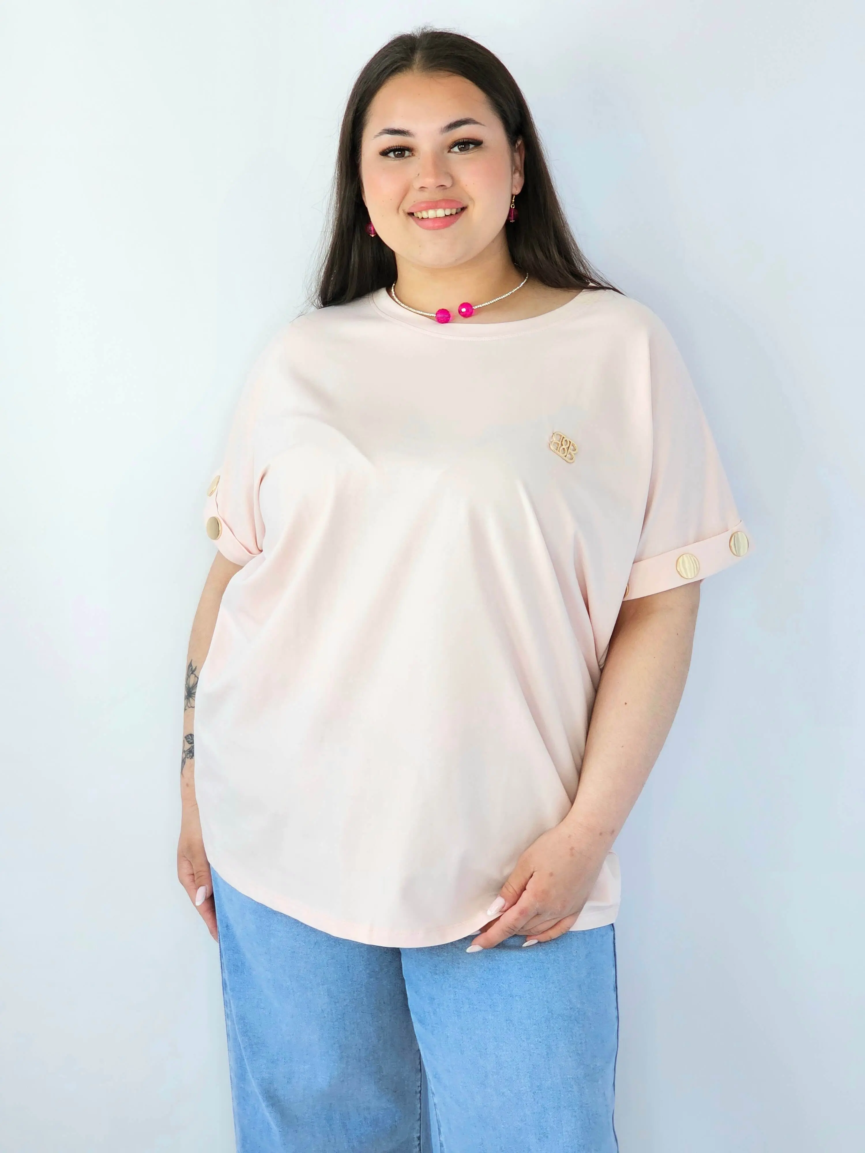 Bluzka Plus Size Luźna Z Krótkim Rękawem I Ozdobnymi Detalami - Image 14