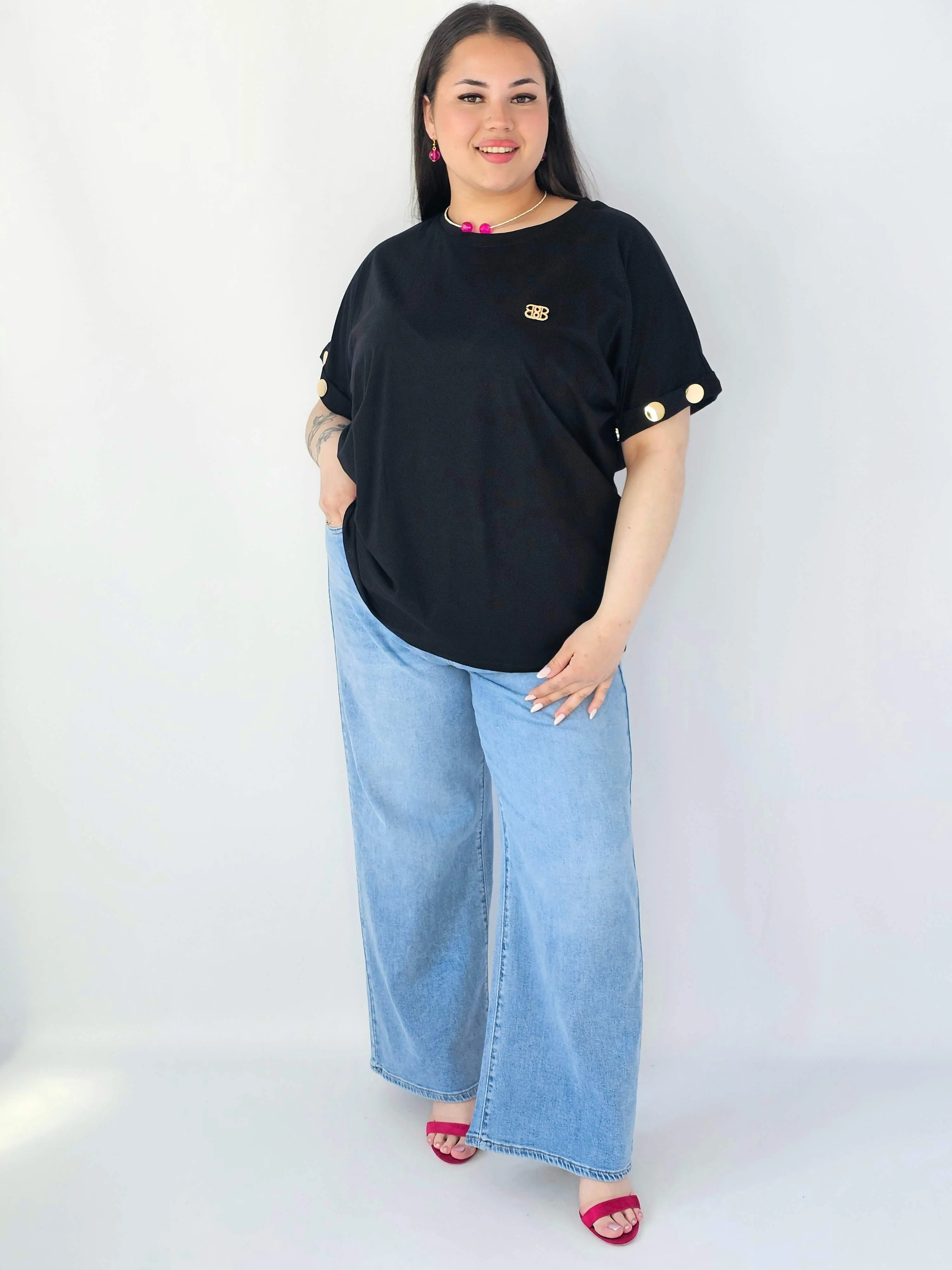 Bluzka Plus Size Luźna Z Krótkim Rękawem I Ozdobnymi Detalami - Image 15