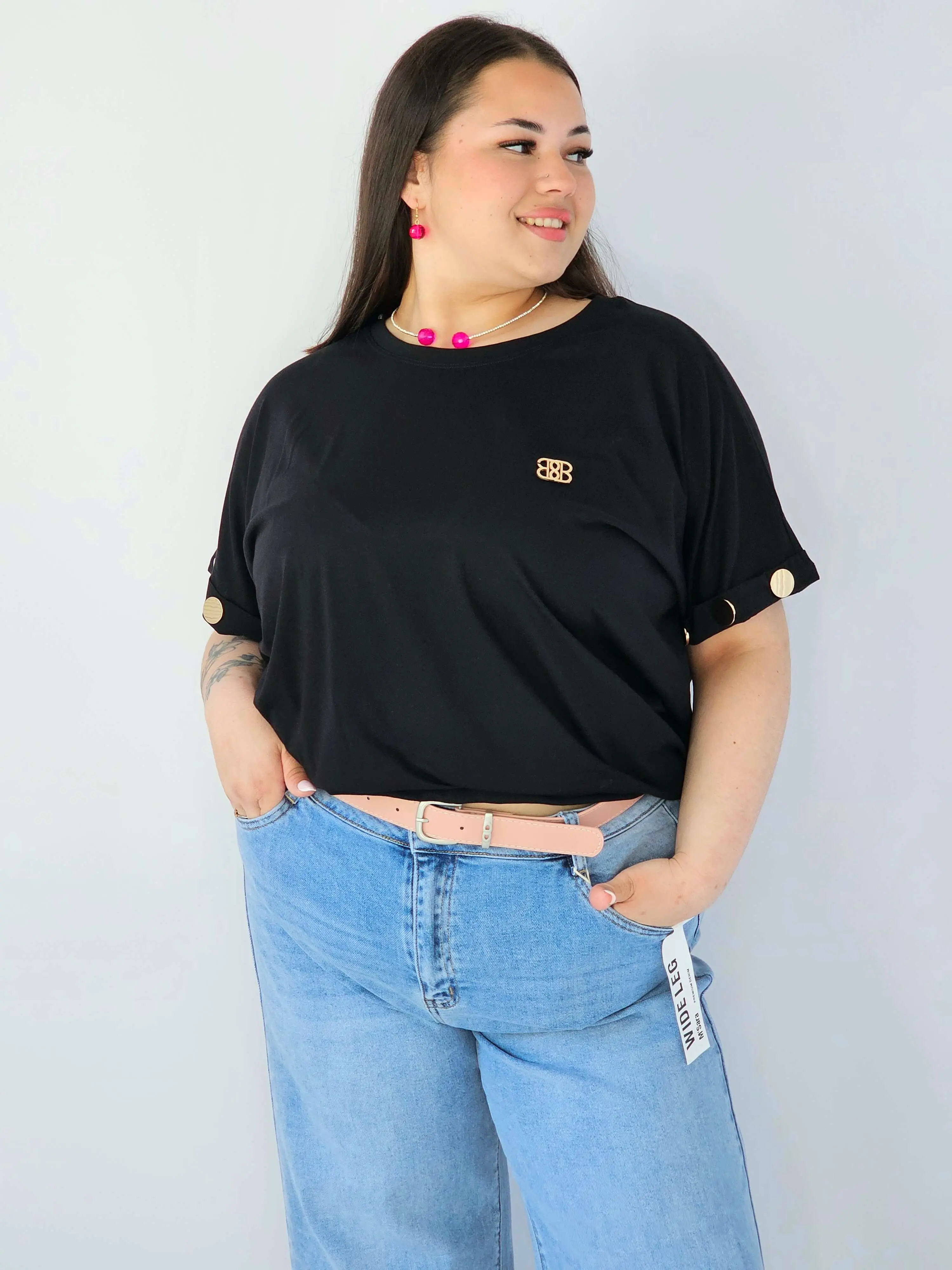 Bluzka Plus Size Luźna Z Krótkim Rękawem I Ozdobnymi Detalami - Image 17