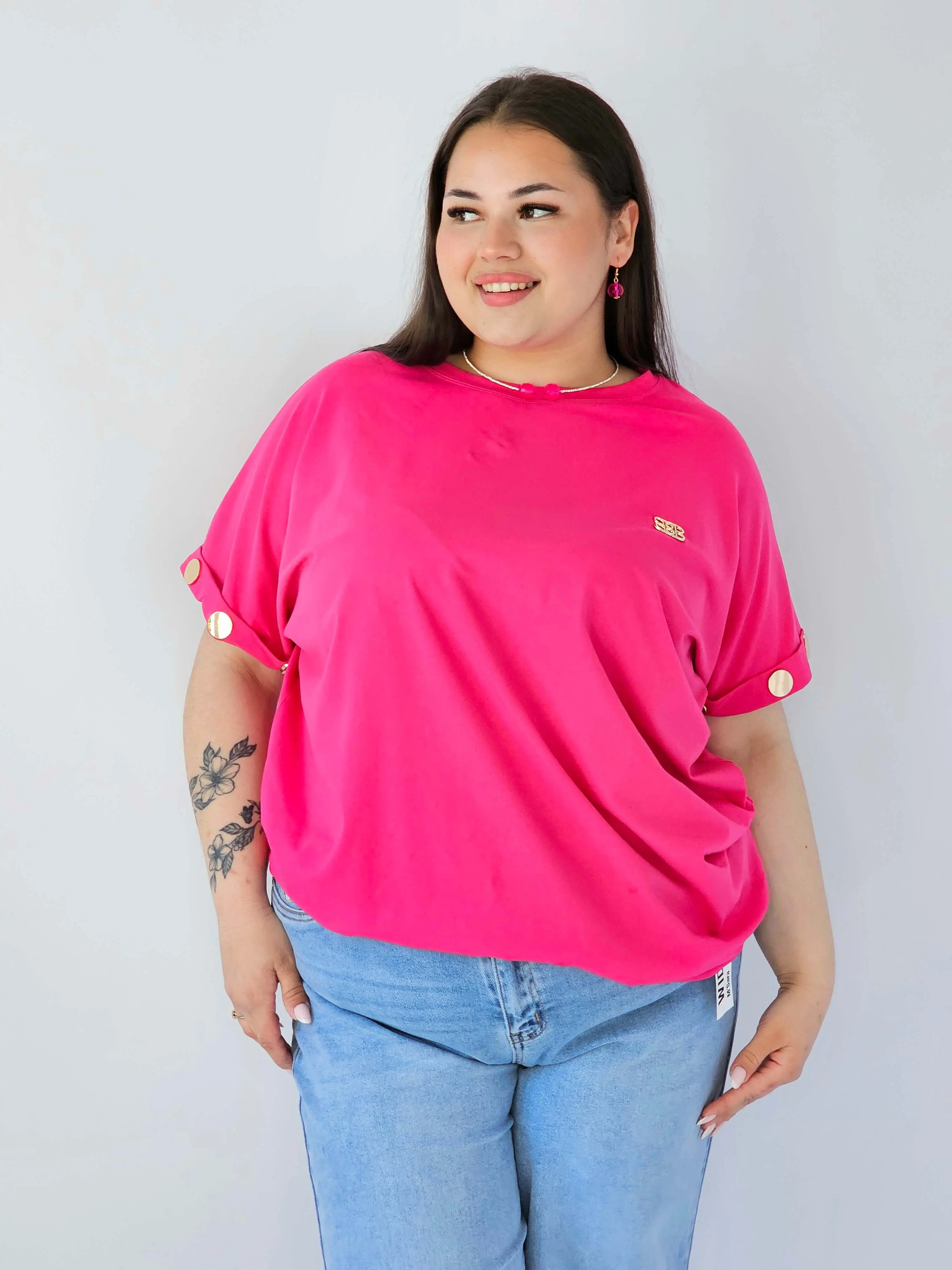 Bluzka Plus Size Luźna Z Krótkim Rękawem I Ozdobnymi Detalami - Image 24