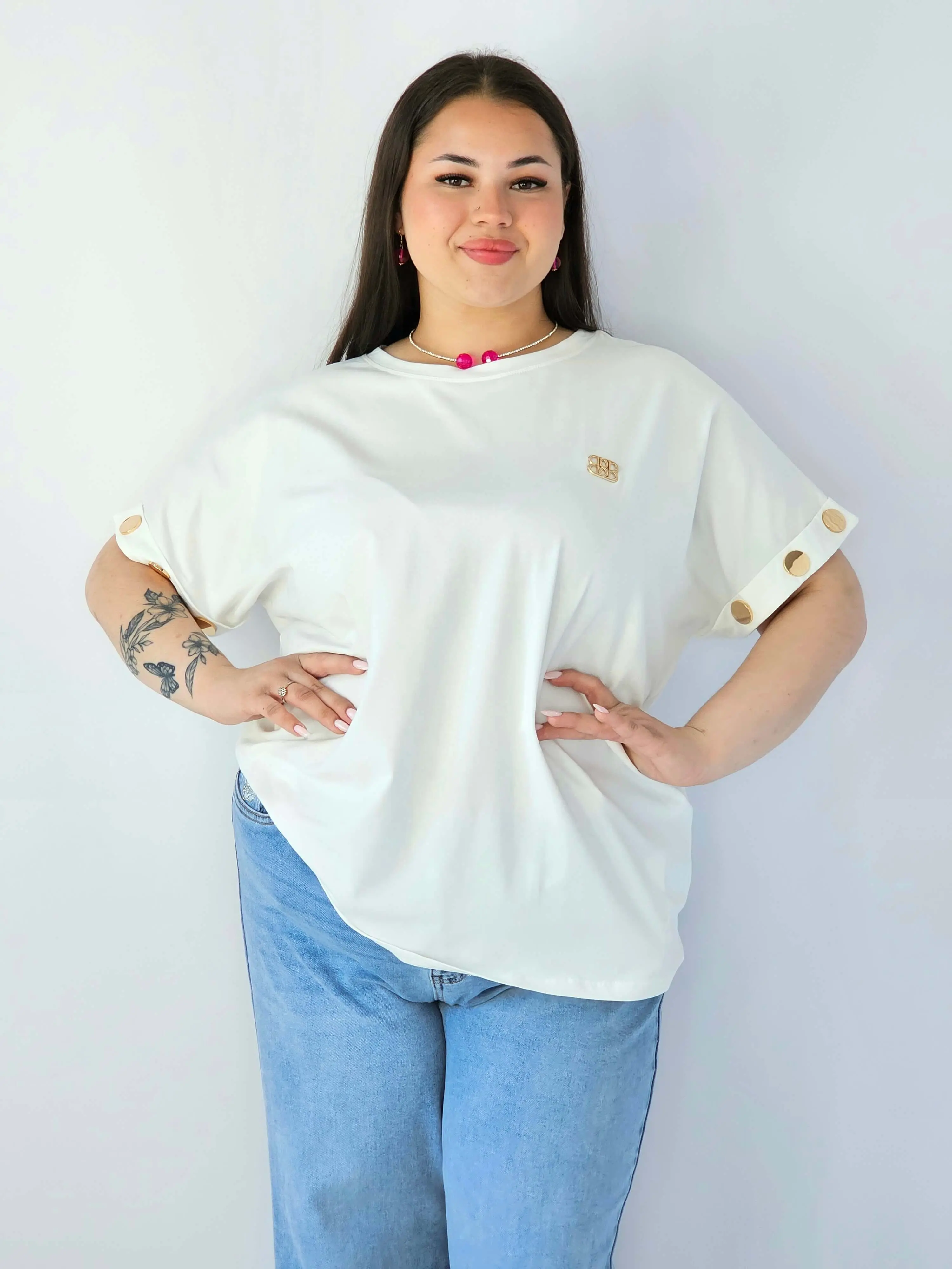 Bluzka Plus Size Luźna Z Krótkim Rękawem I Ozdobnymi Detalami - Image 34