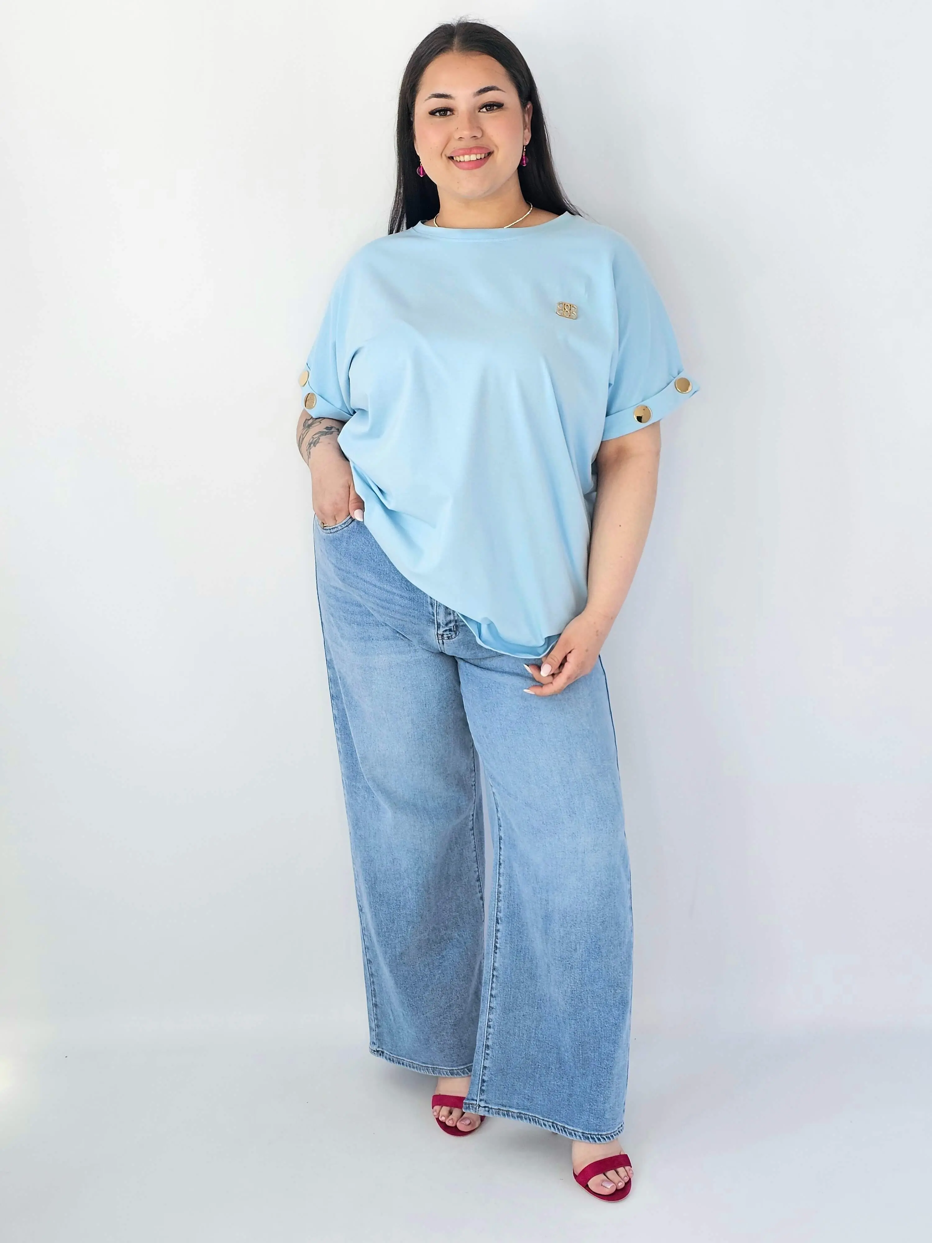Bluzka Plus Size Luźna Z Krótkim Rękawem I Ozdobnymi Detalami - Image 37