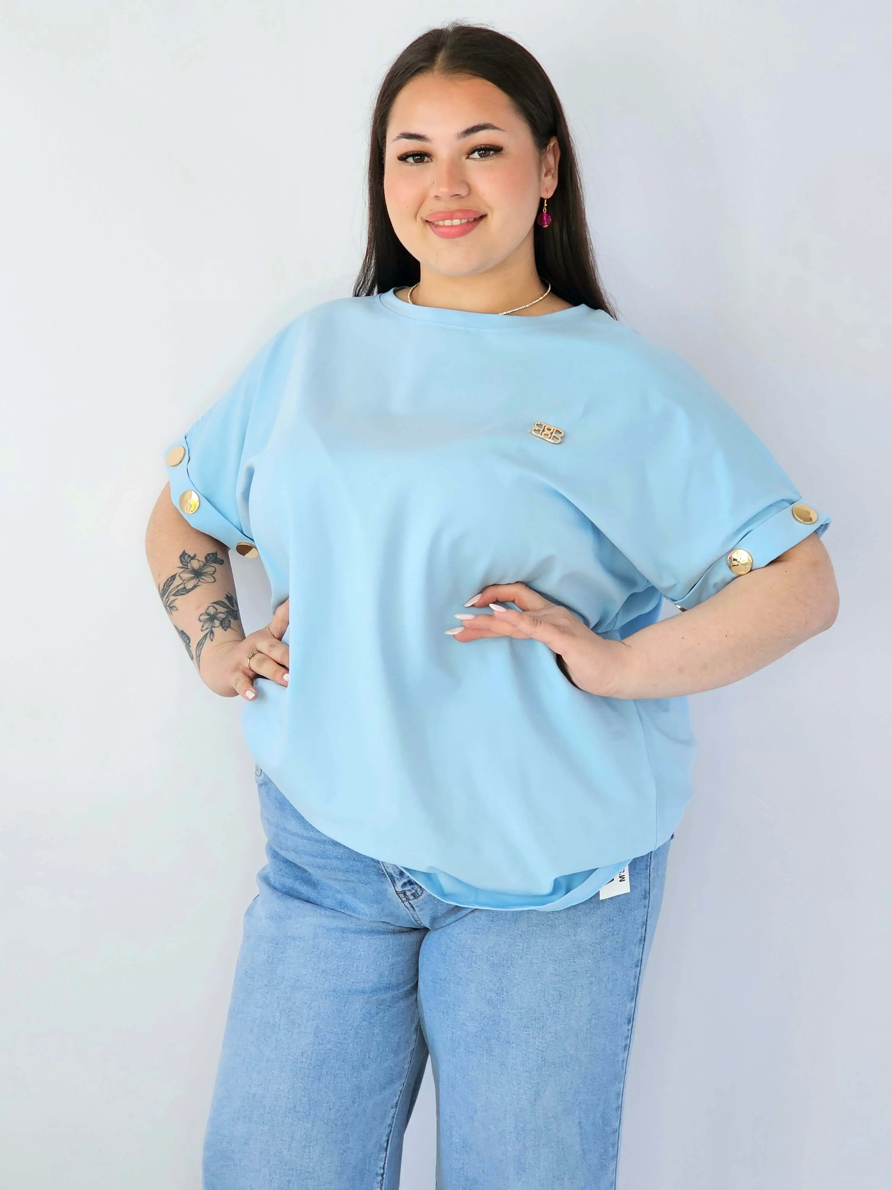 Bluzka Plus Size Luźna Z Krótkim Rękawem I Ozdobnymi Detalami - Image 38
