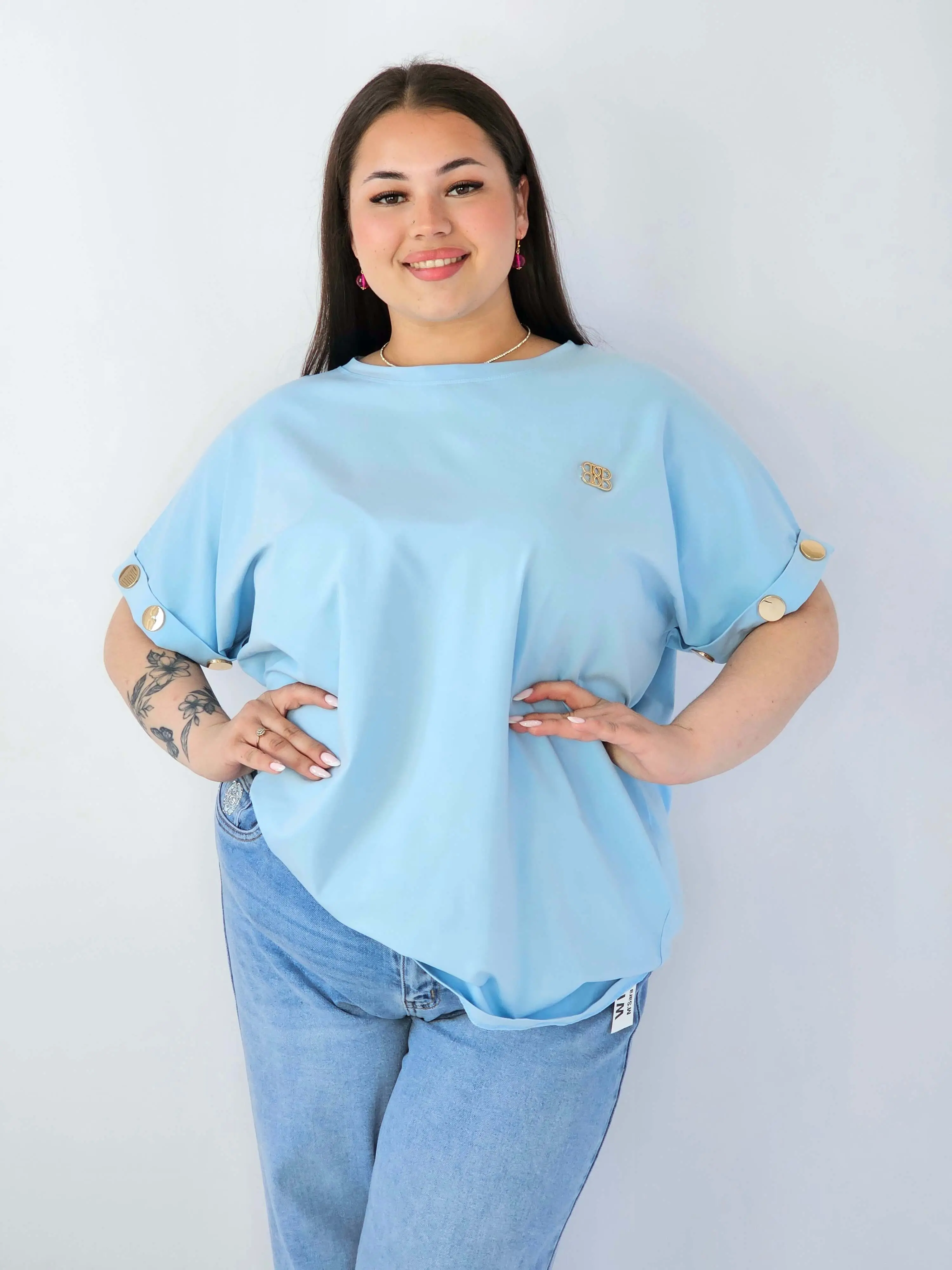 Bluzka Plus Size Luźna Z Krótkim Rękawem I Ozdobnymi Detalami - Image 39