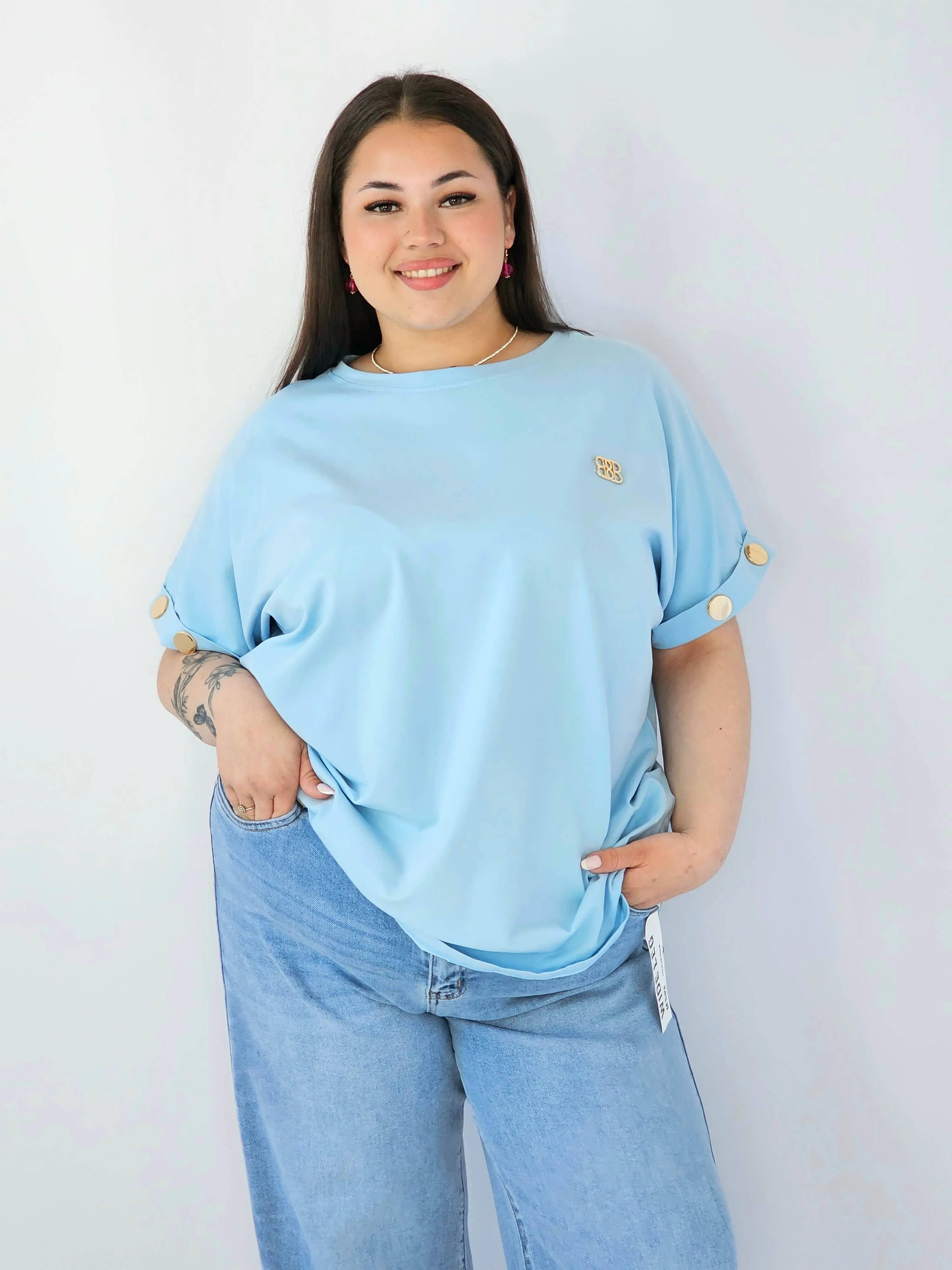 Bluzka Plus Size Luźna Z Krótkim Rękawem I Ozdobnymi Detalami - Image 40
