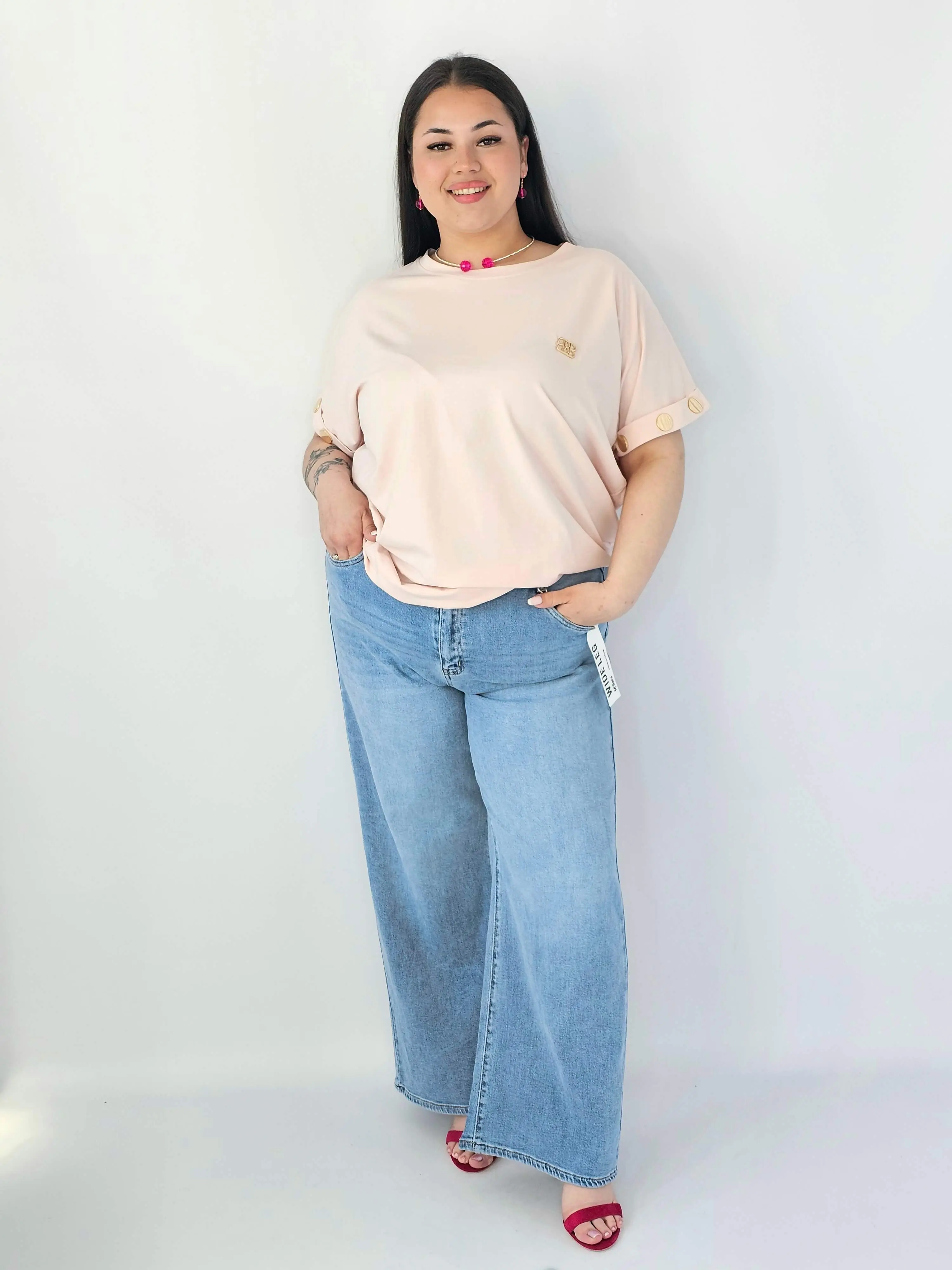 Bluzka Plus Size Luźna Z Krótkim Rękawem I Ozdobnymi Detalami - Image 41
