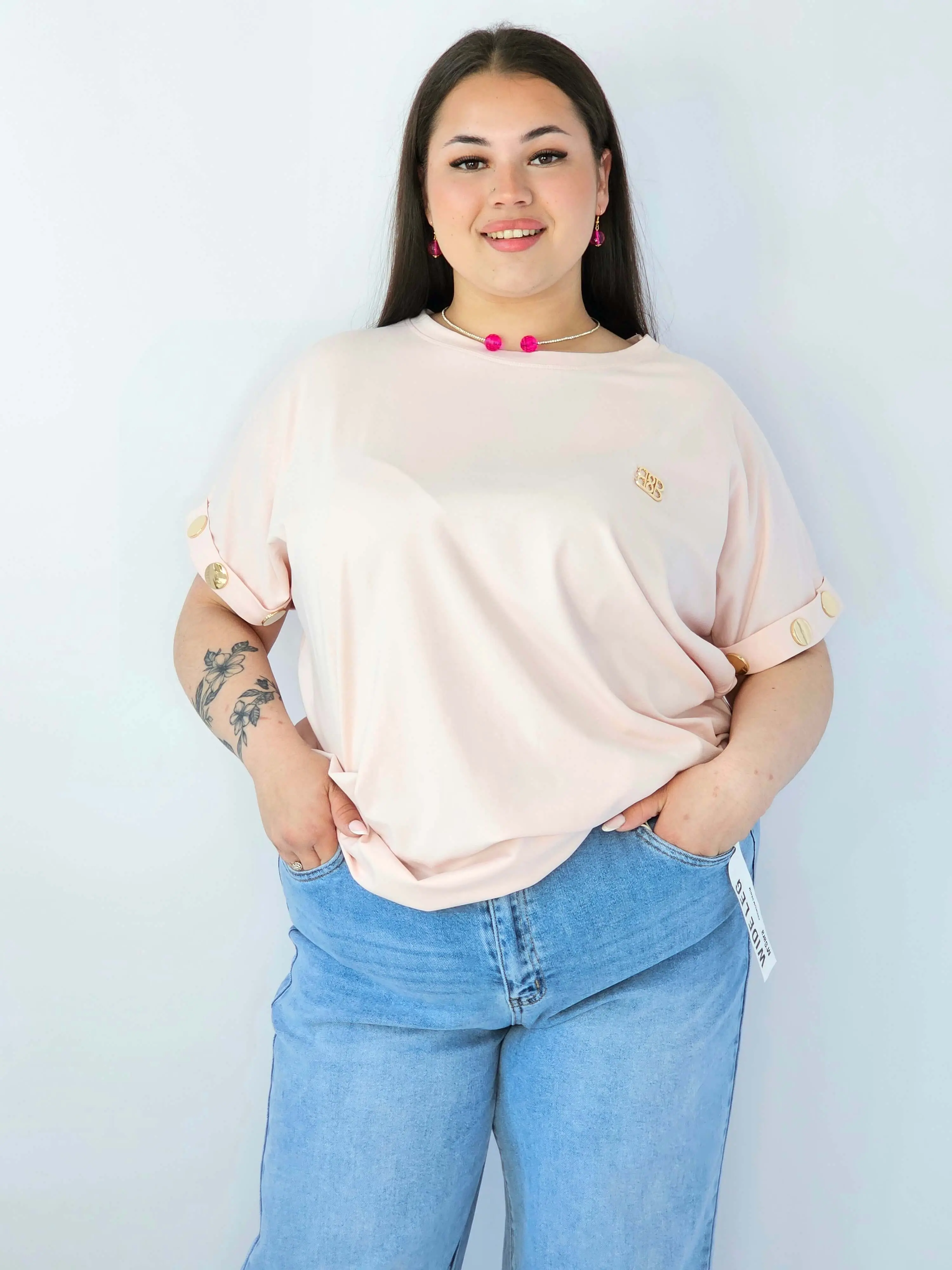 Bluzka Plus Size Luźna Z Krótkim Rękawem I Ozdobnymi Detalami - Image 42