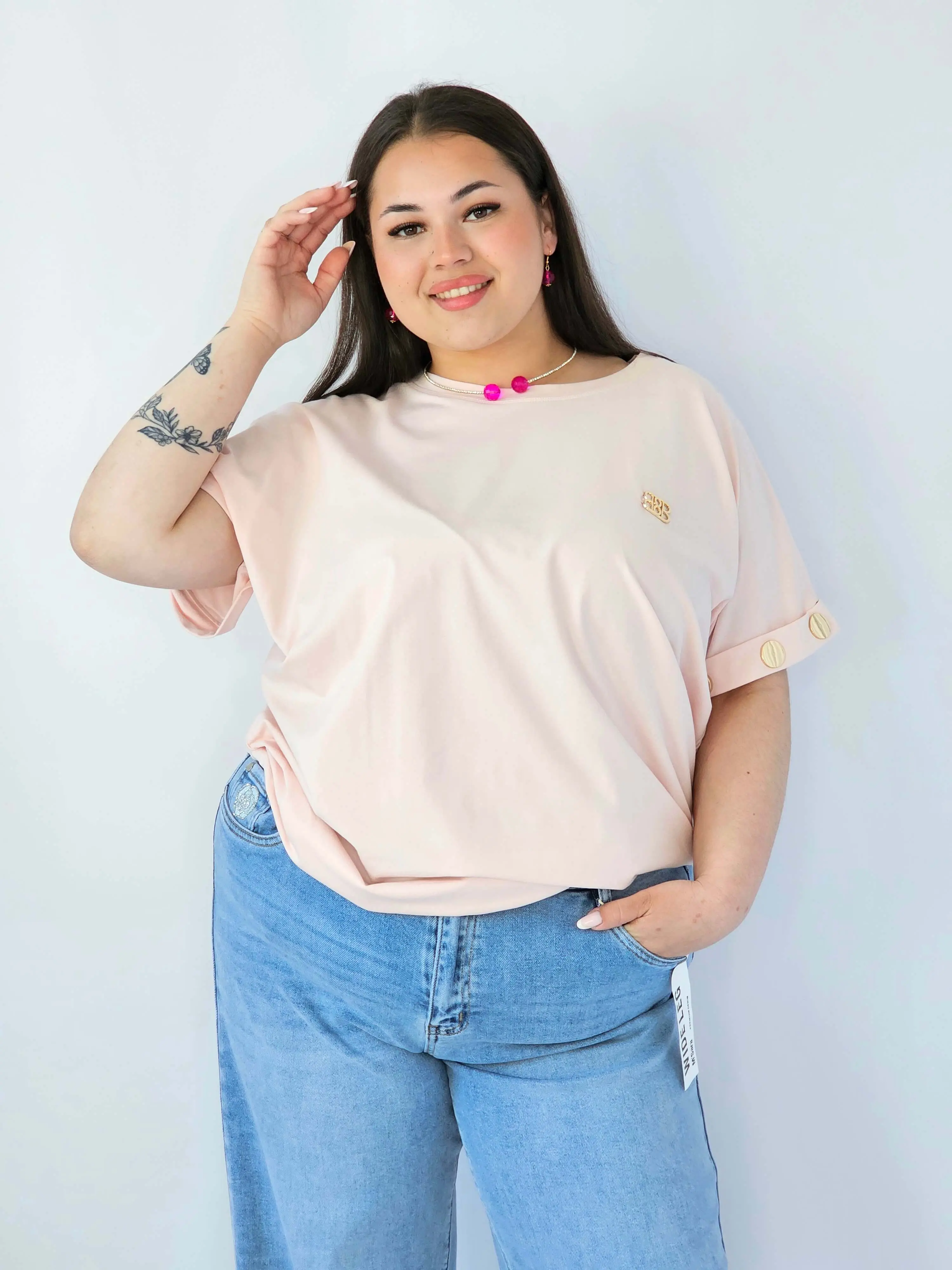 Bluzka Plus Size Luźna Z Krótkim Rękawem I Ozdobnymi Detalami - Image 44