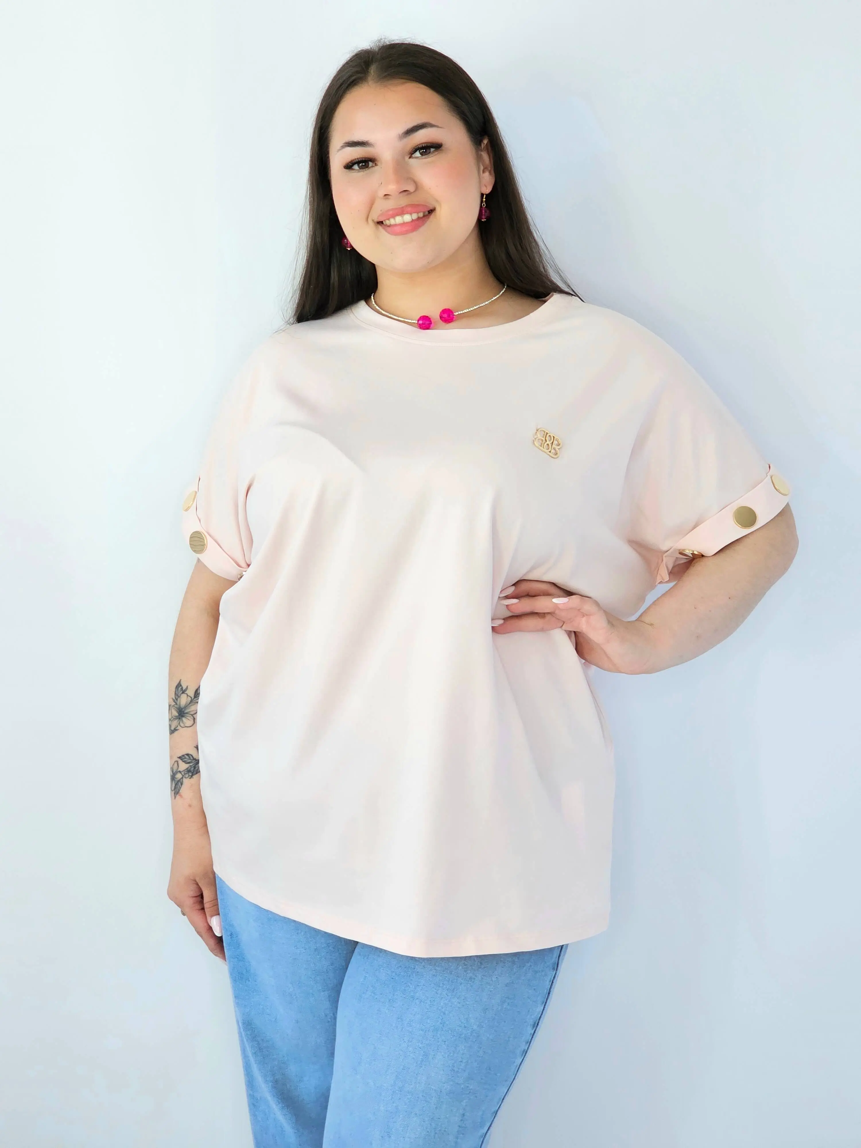 Bluzka Plus Size Luźna Z Krótkim Rękawem I Ozdobnymi Detalami - Image 45