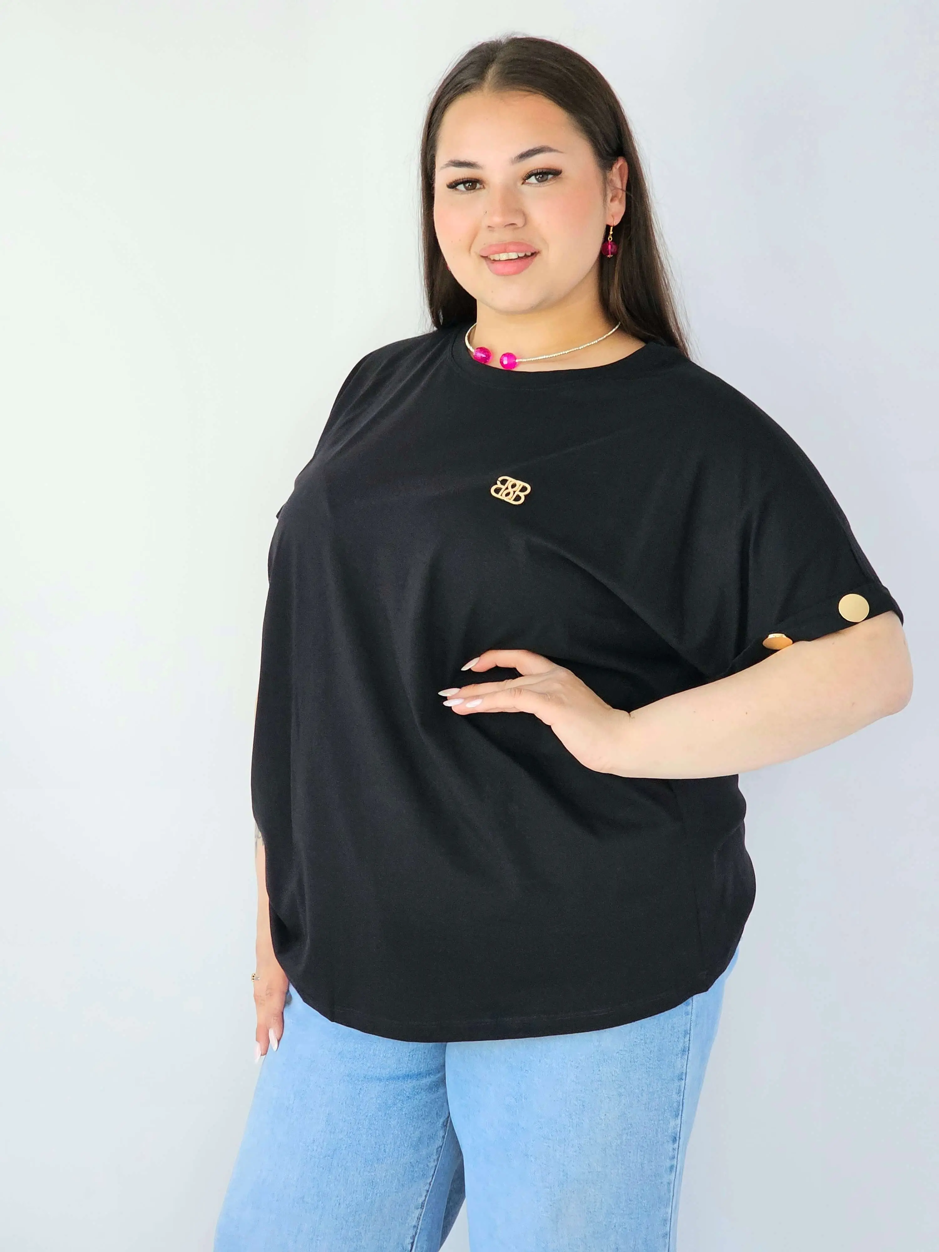 Bluzka Plus Size Luźna Z Krótkim Rękawem I Ozdobnymi Detalami - Image 6