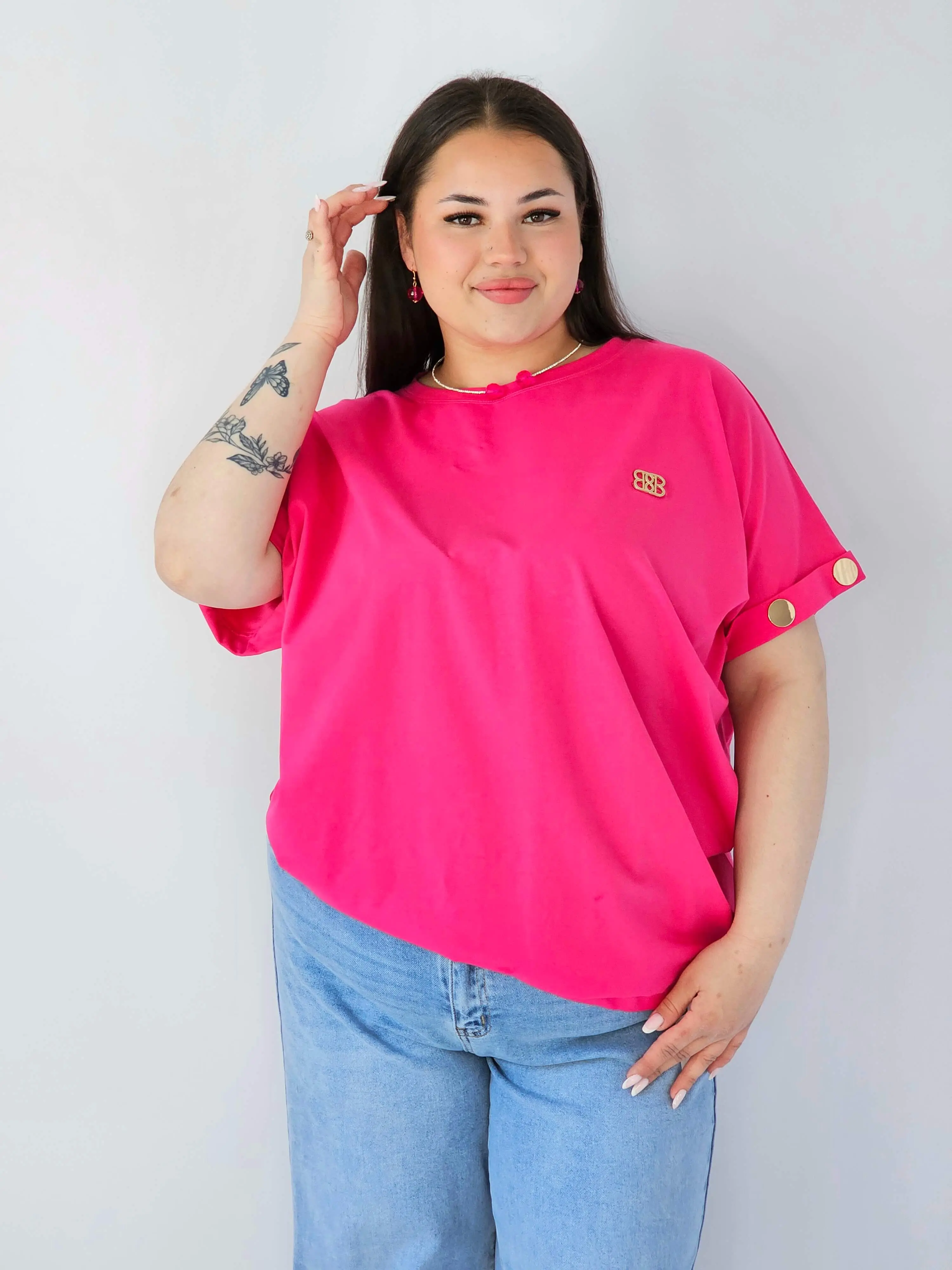 Bluzka Plus Size Luźna Z Krótkim Rękawem I Ozdobnymi Detalami - Image 7