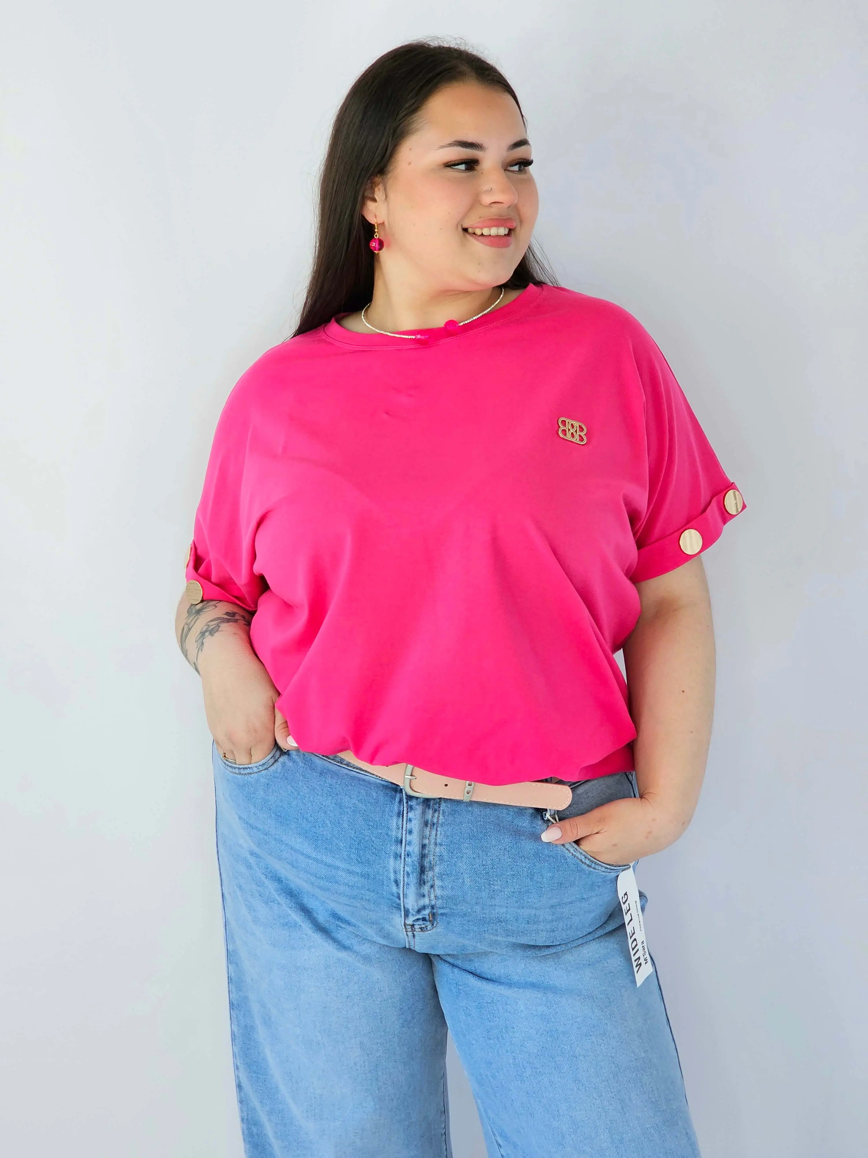 Bluzka Plus Size Luźna Z Krótkim Rękawem I Ozdobnymi Detalami - Image 8