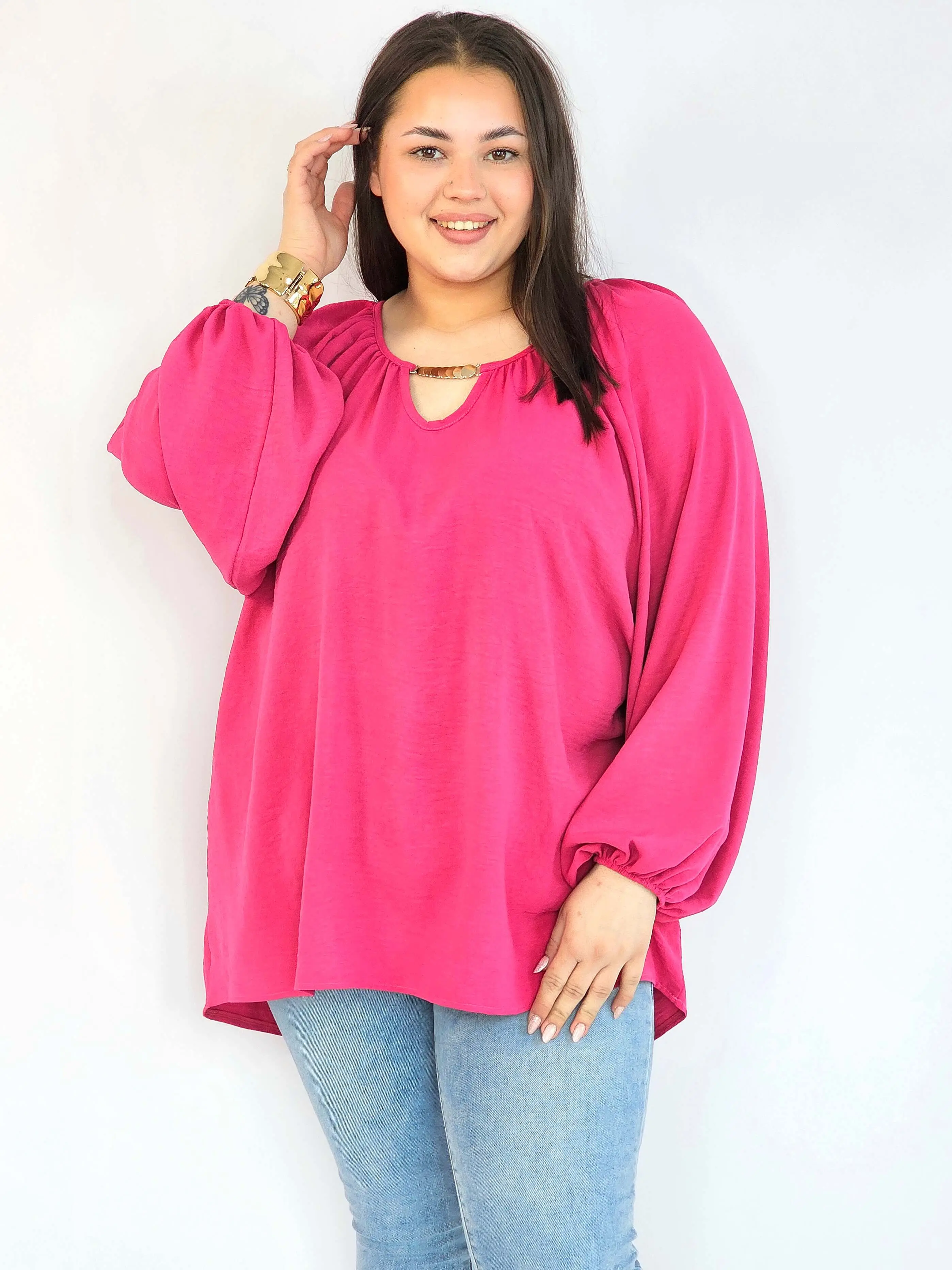 Bluzka plus size oversize – elegancka bluzka damska XXL z szerokim rękawem