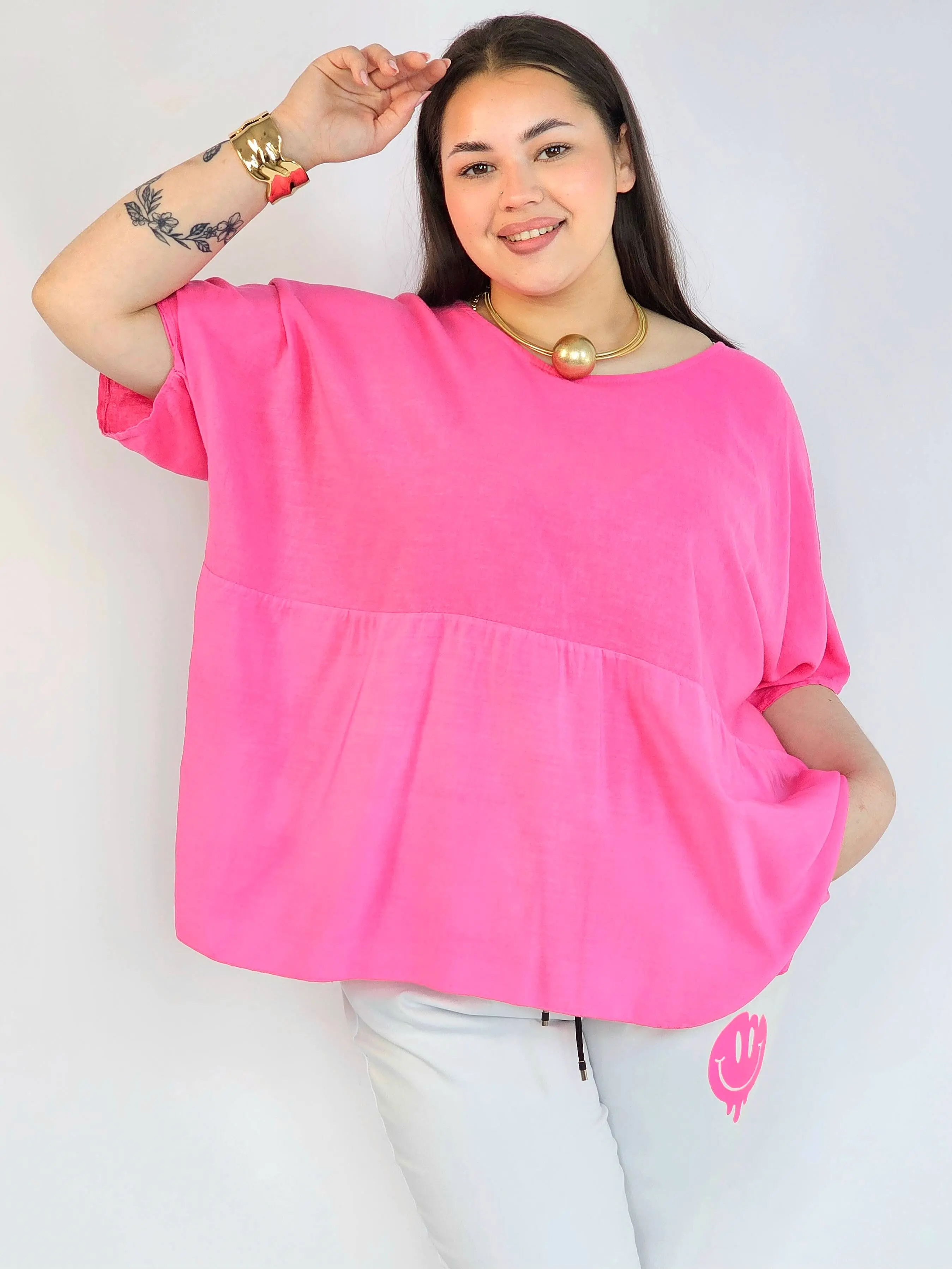 Bluzka plus size oversize różowa – luźna bluzka XXL damska