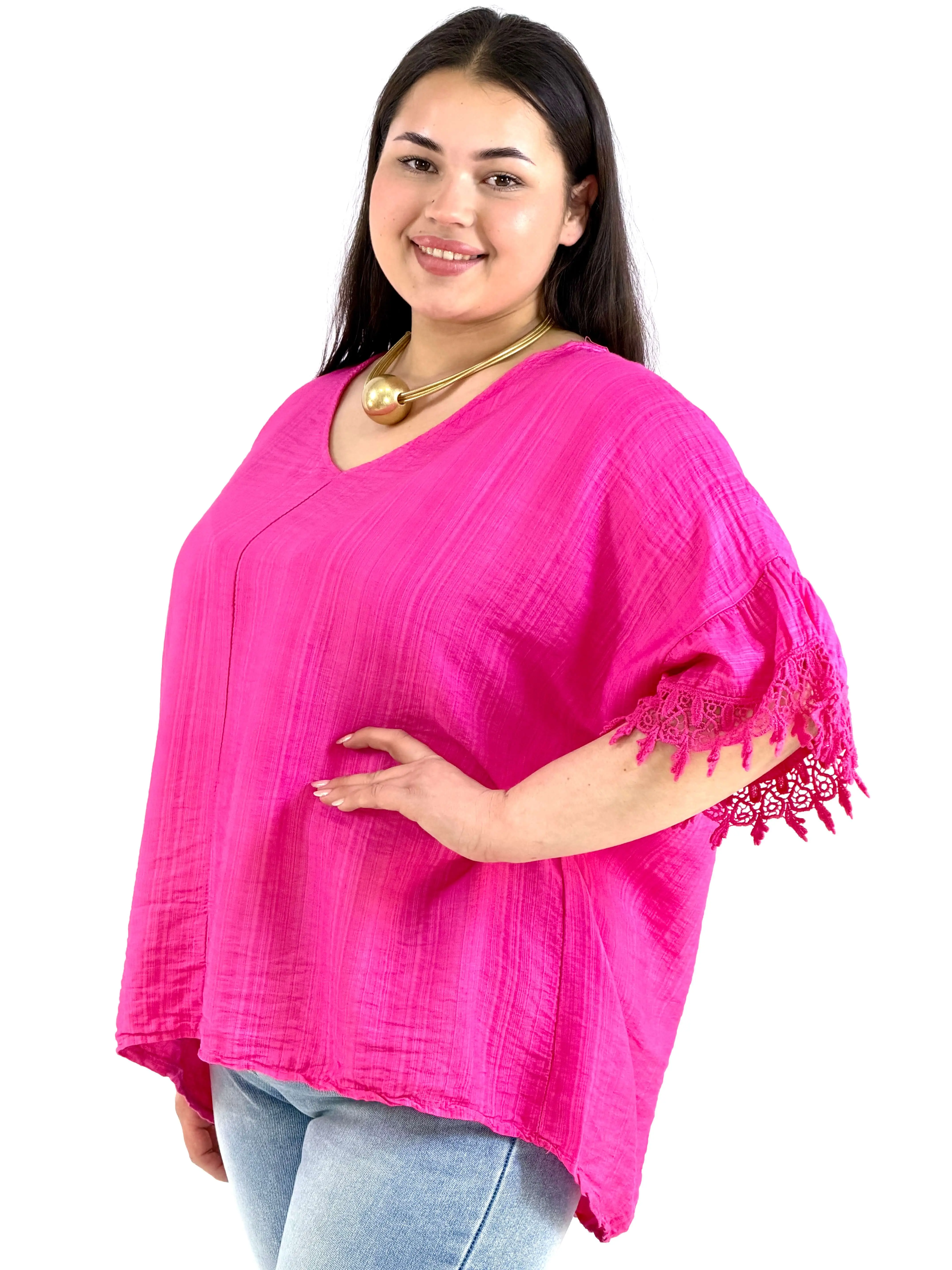 Bluzka plus size oversize z koronkowym rękawem – lekka i stylowa - Image 6