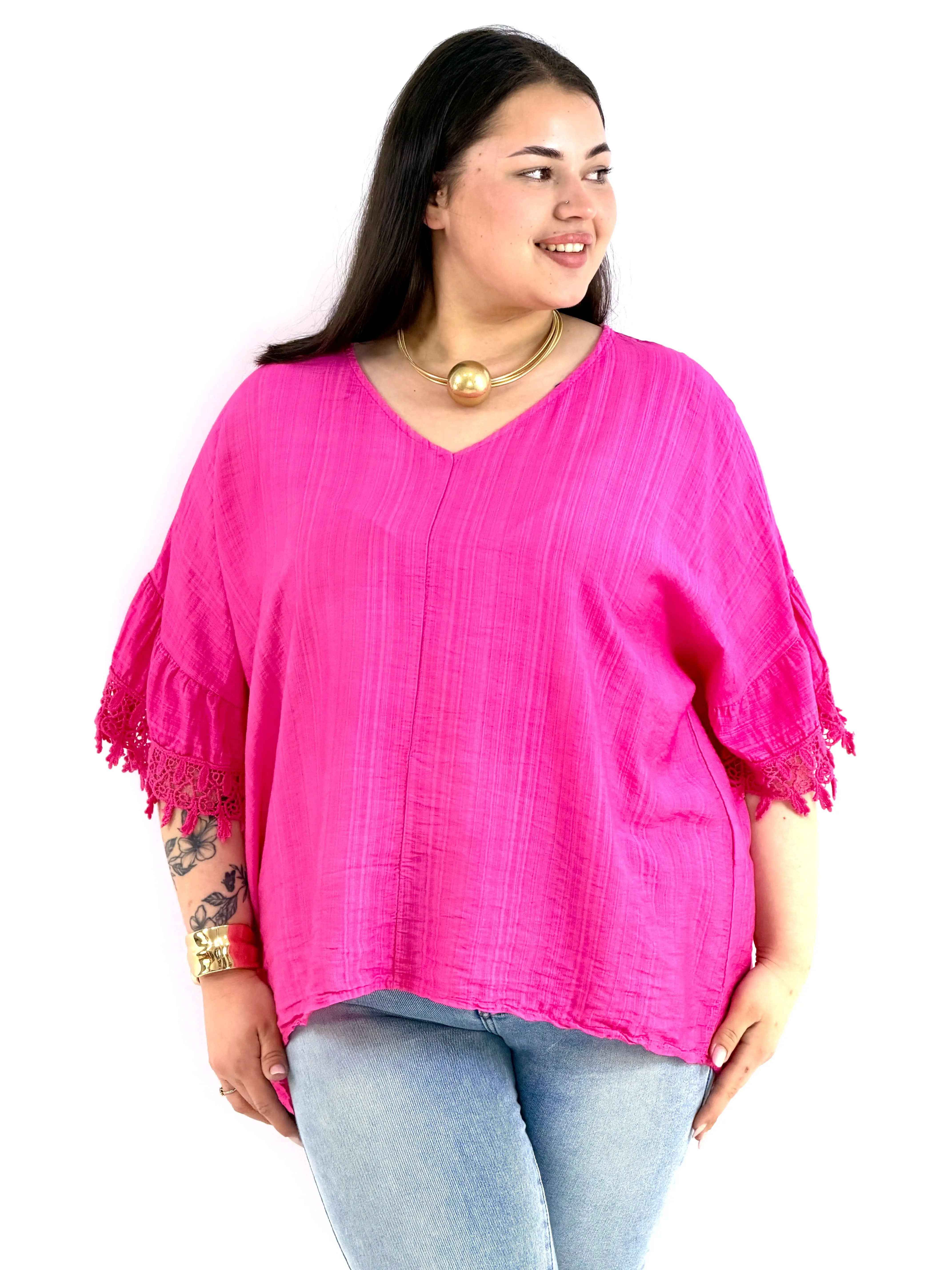 Bluzka plus size oversize z koronkowym rękawem – lekka i stylowa - Image 7