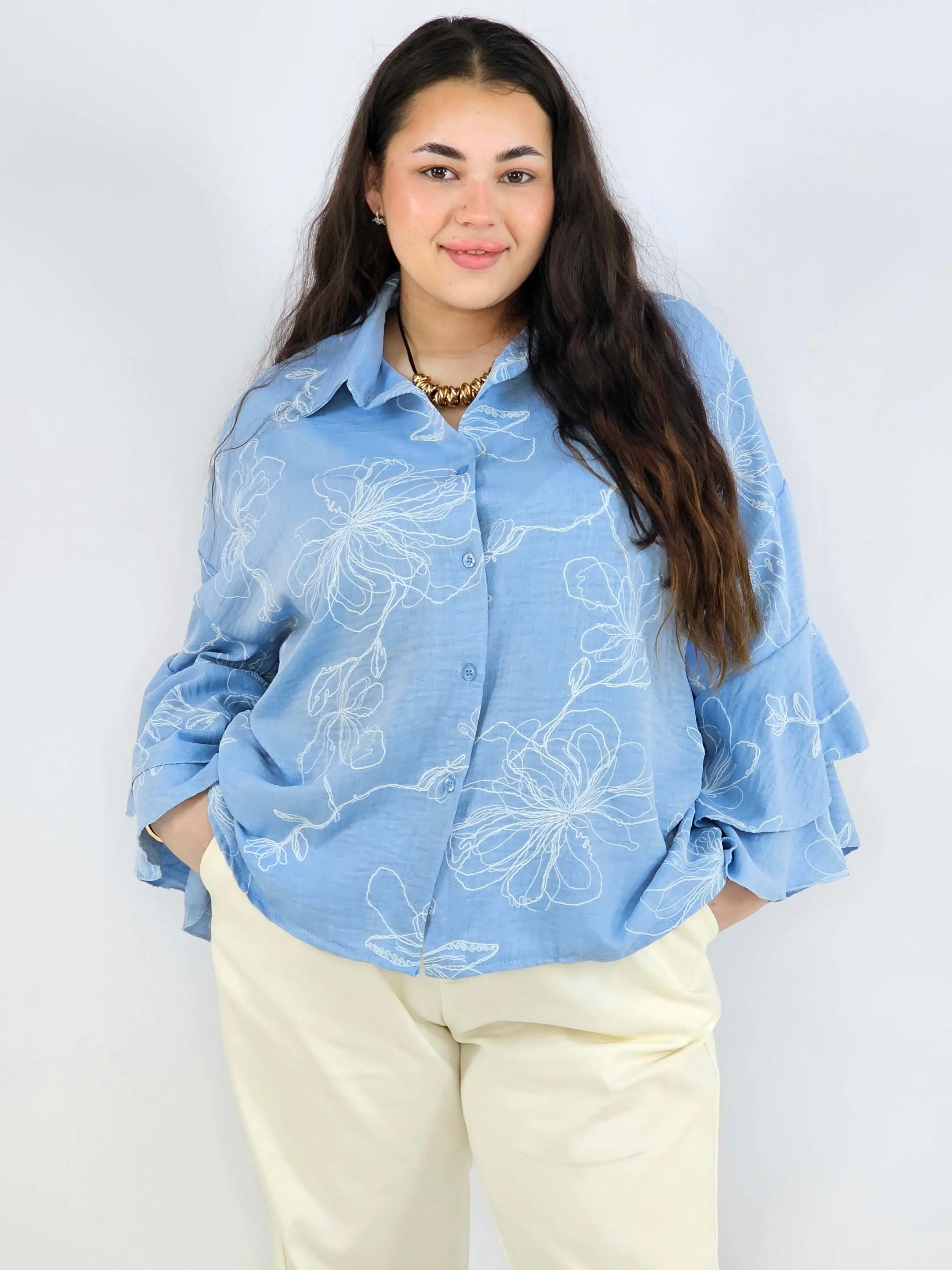 Bluzka plus size z falbaniastym rękawem i kwiatowym wzorem - Image 2