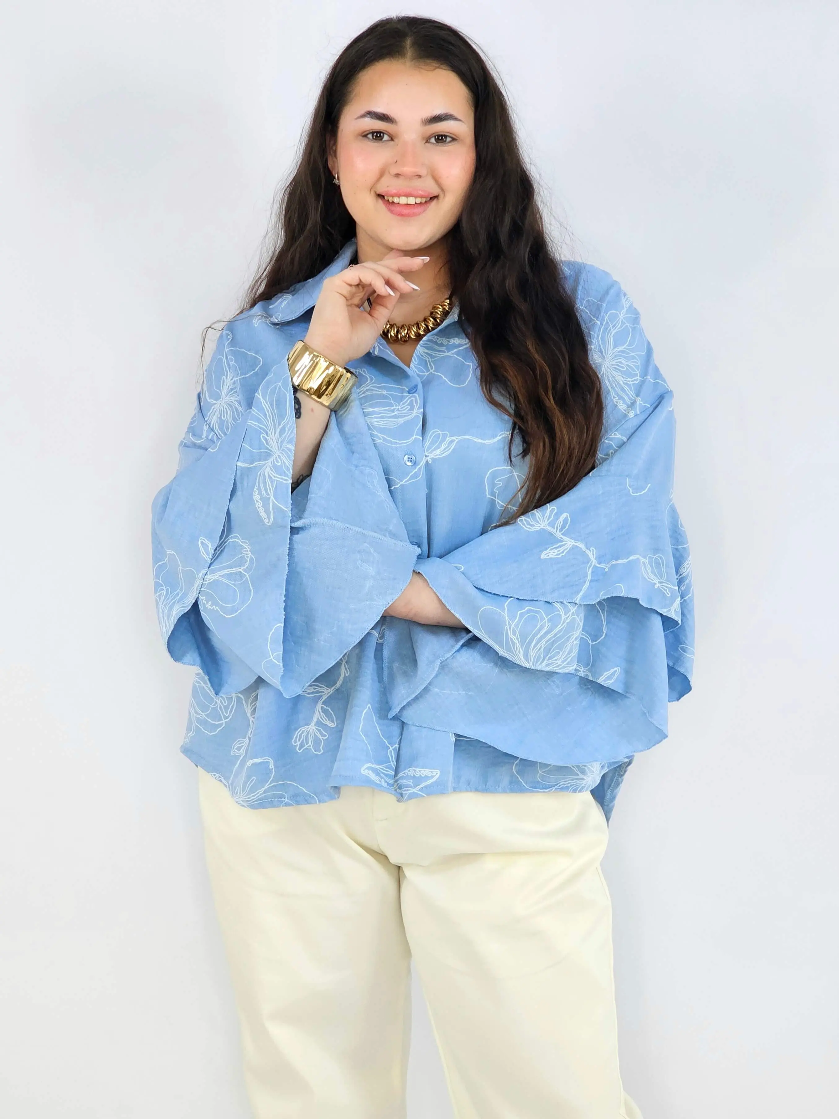 Bluzka plus size z falbaniastym rękawem i kwiatowym wzorem - Image 4